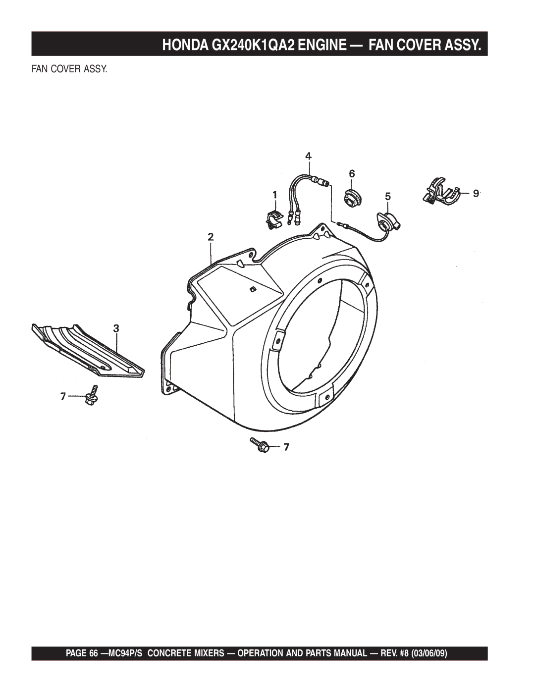 Multiquip MC94P, MC94S manual Honda GX240K1QA2 Engine FAN Cover Assy 