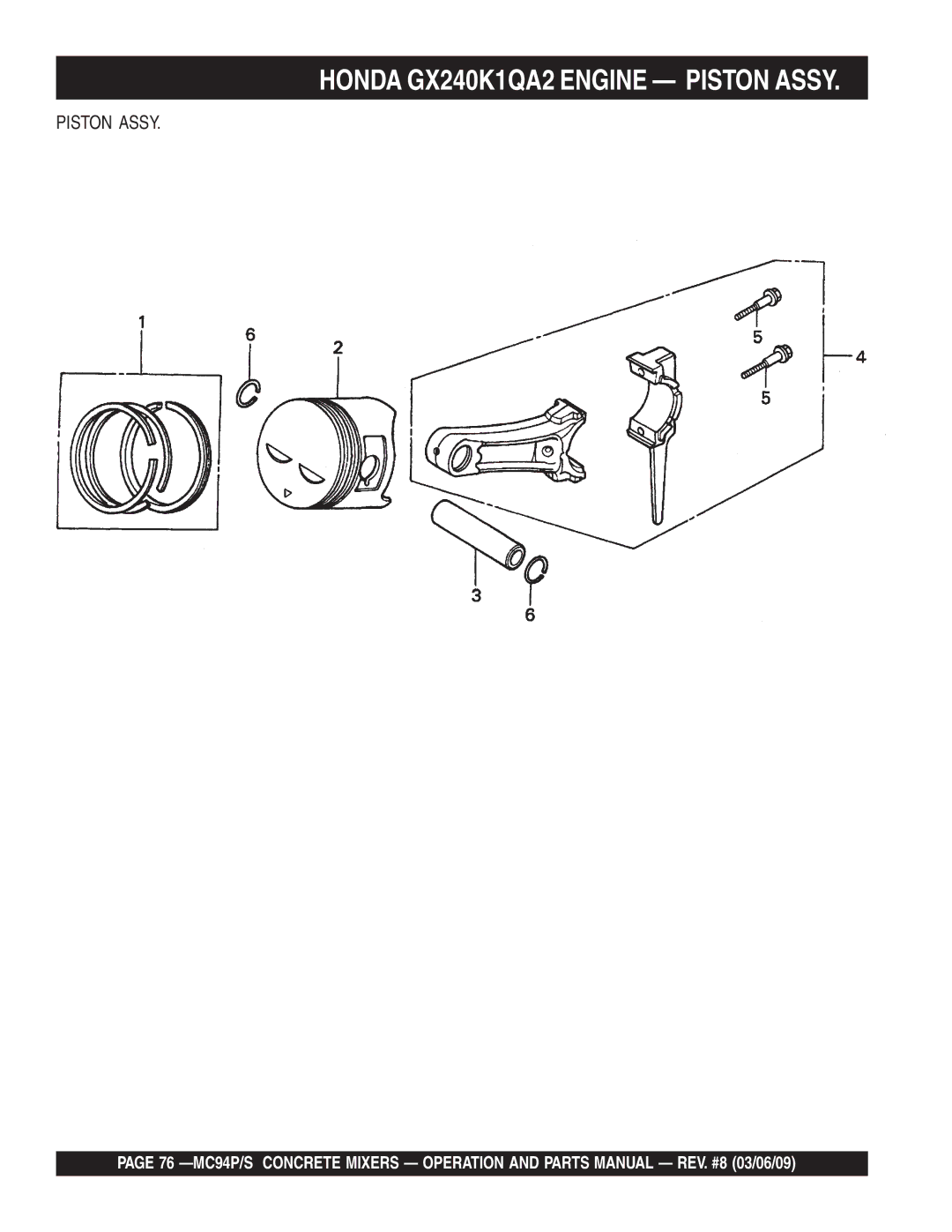 Multiquip MC94P, MC94S manual Honda GX240K1QA2 Engine Piston Assy 