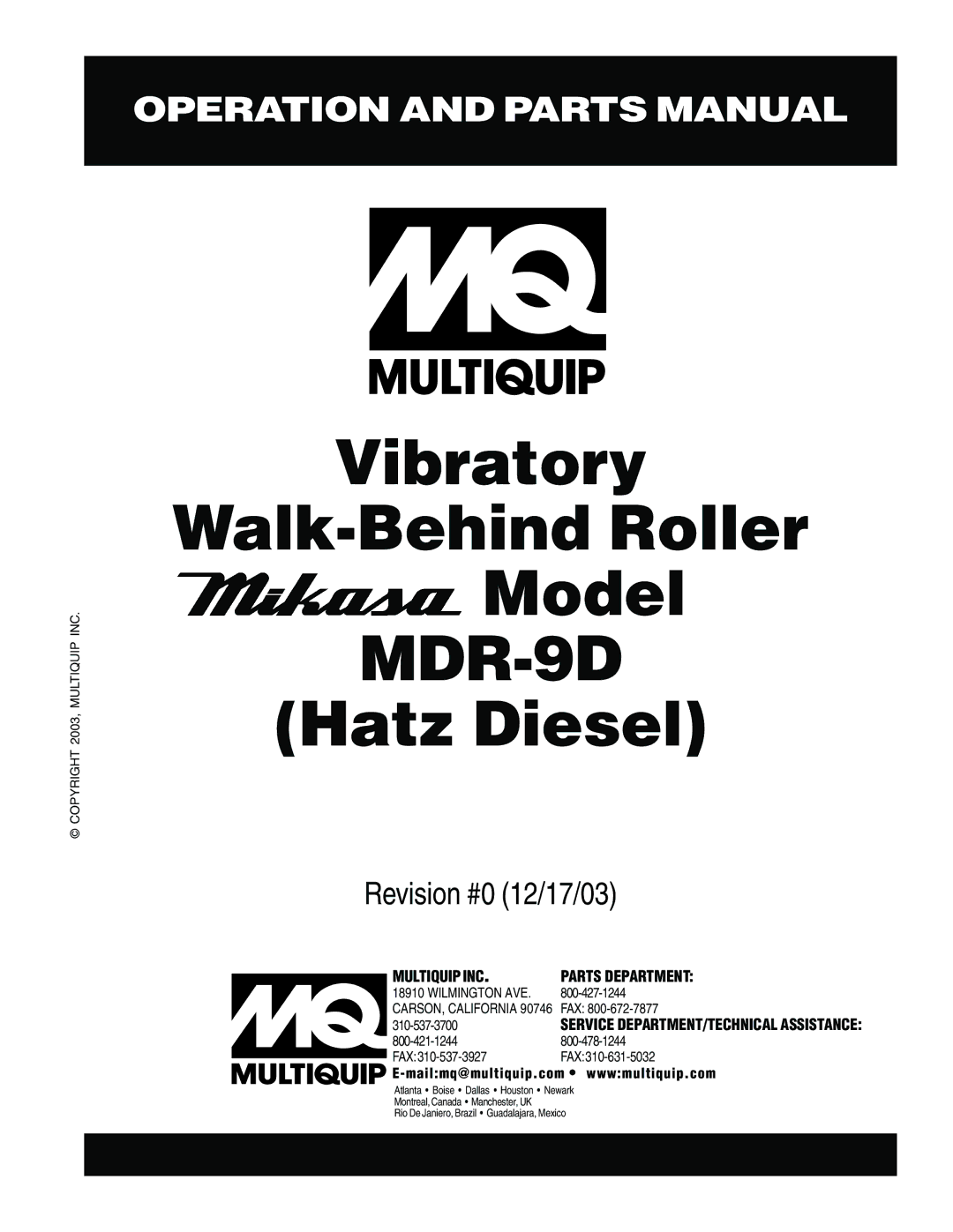 Multiquip MDR-9D manual 