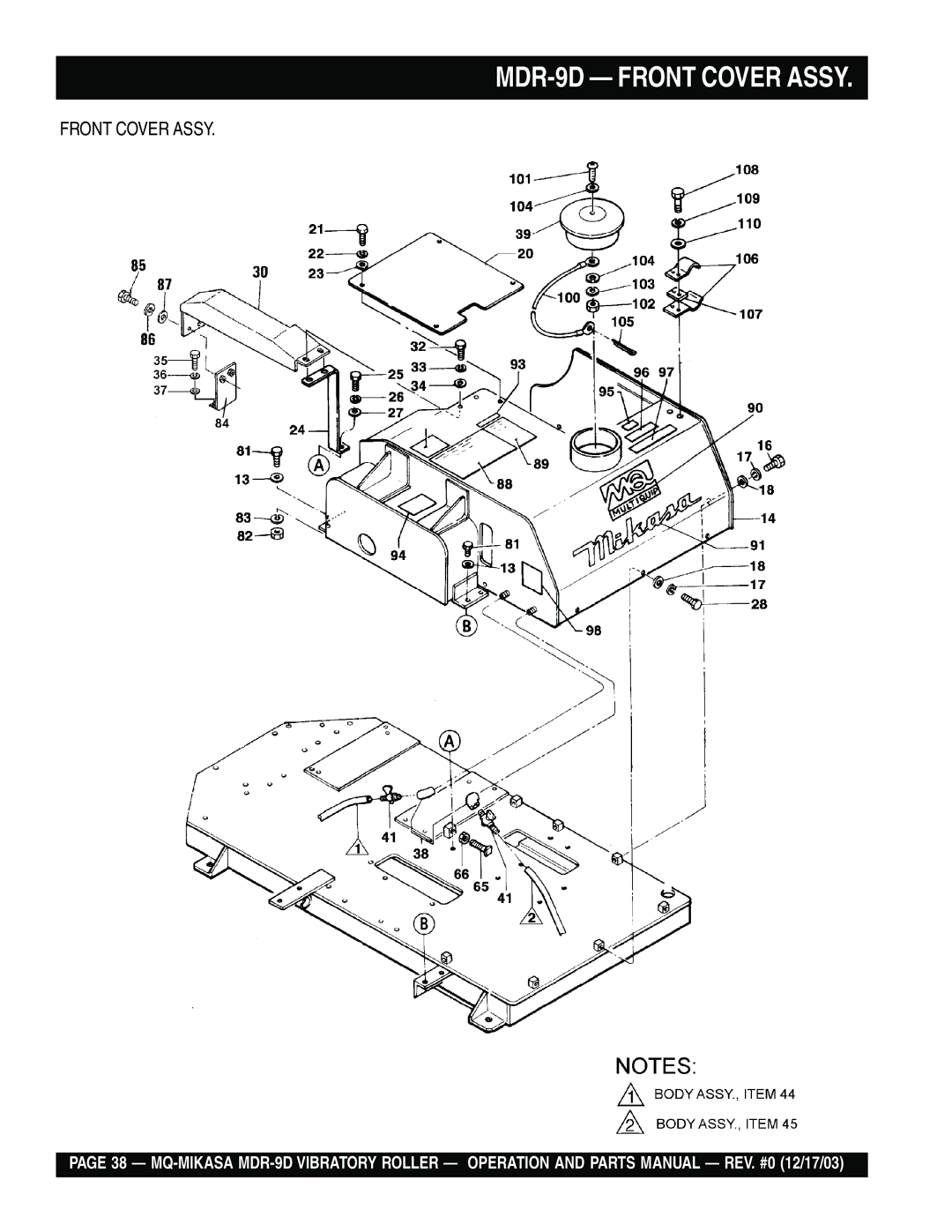 Multiquip manual MDR-9D Front Cover Assy 