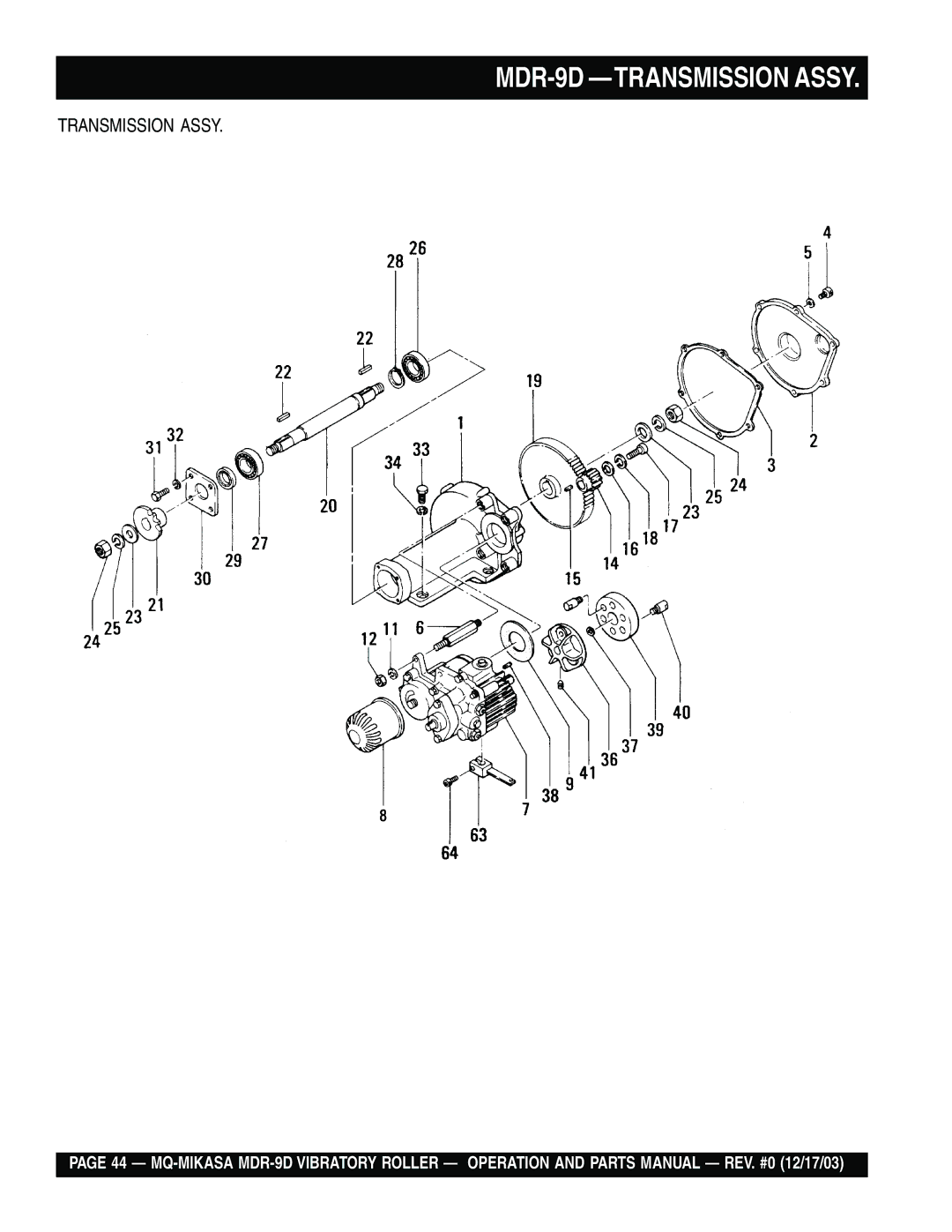 Multiquip manual MDR-9D -TRANSMISSION Assy 