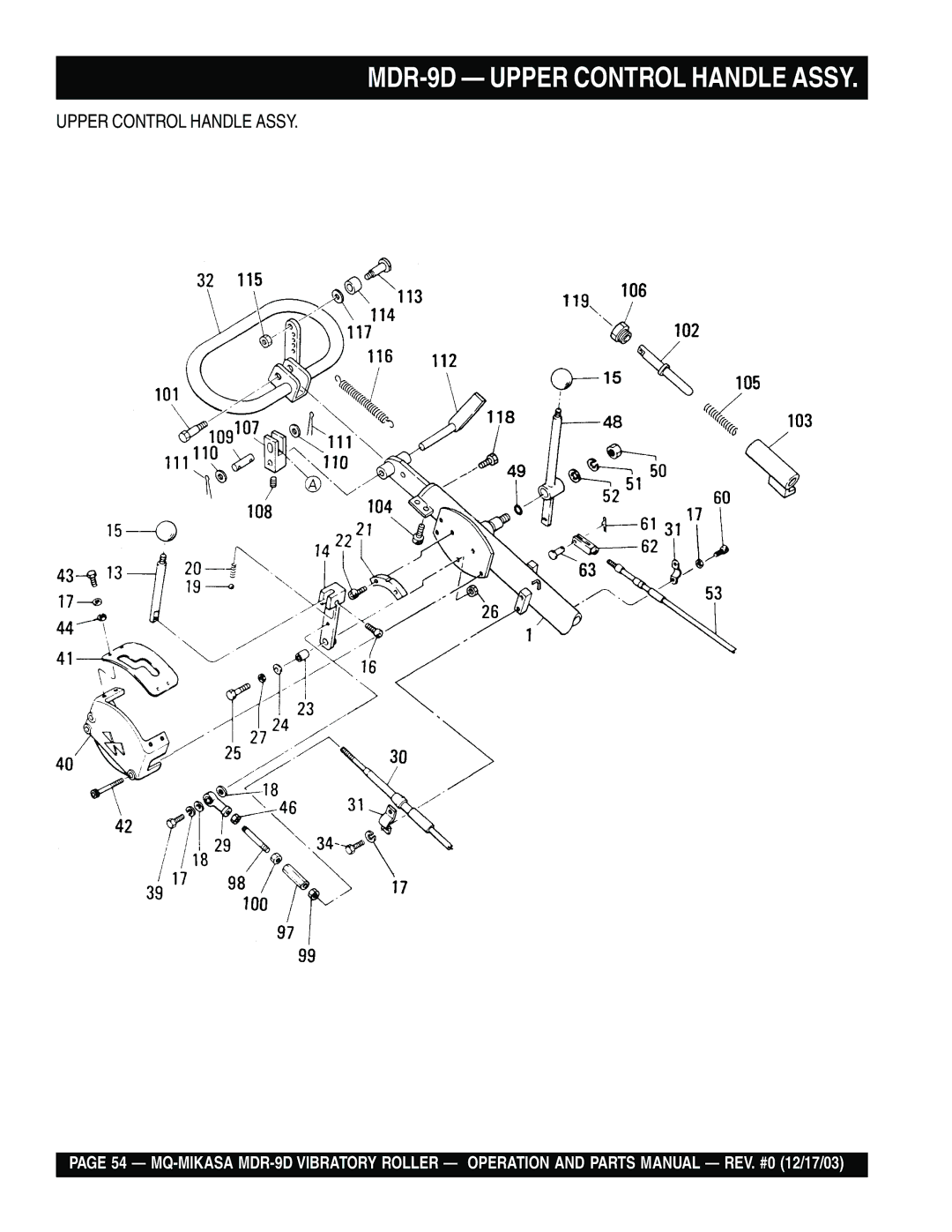 Multiquip manual MDR-9D Upper Control Handle Assy 