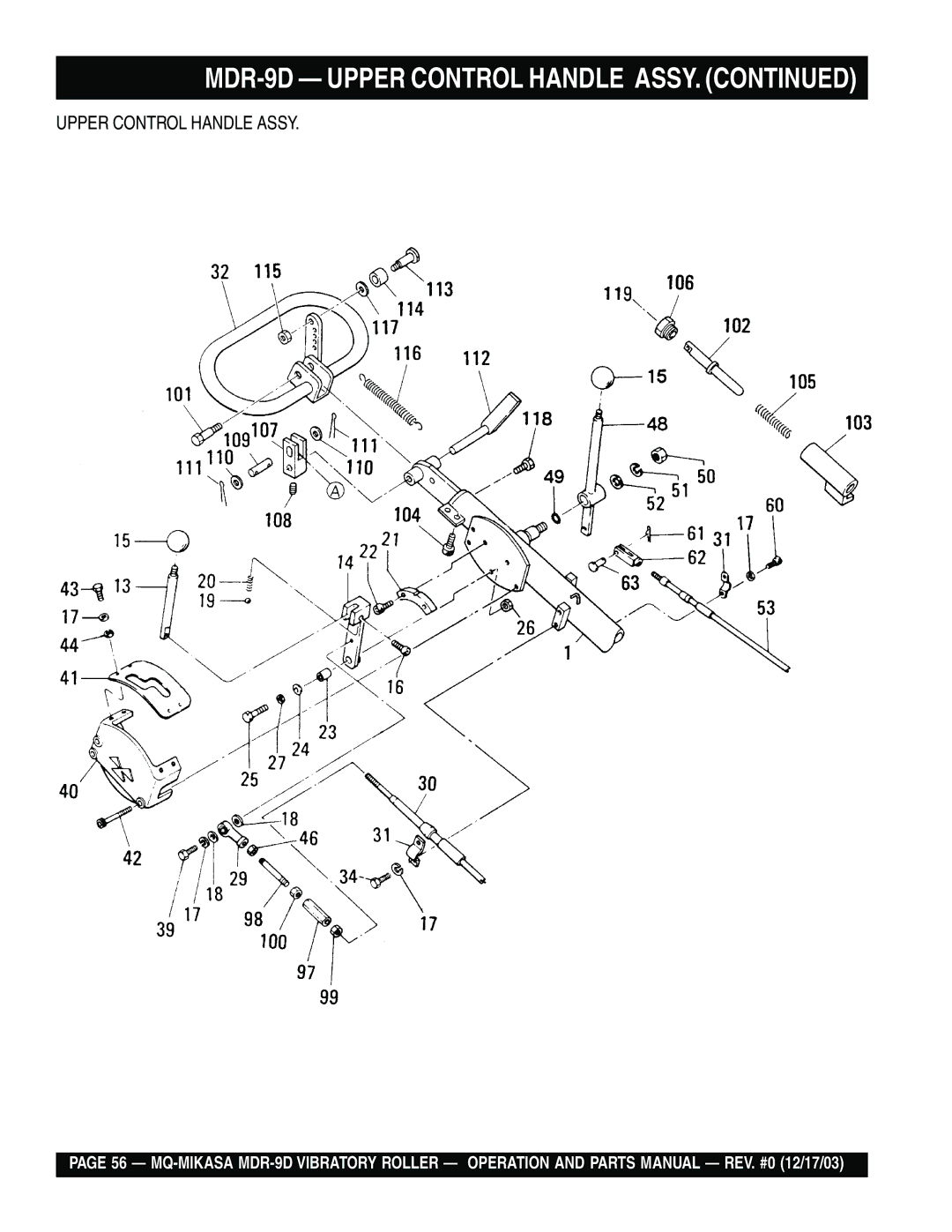 Multiquip manual MDR-9D Upper Control Handle Assy 