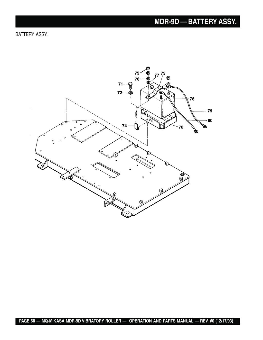 Multiquip manual MDR-9D Battery Assy 