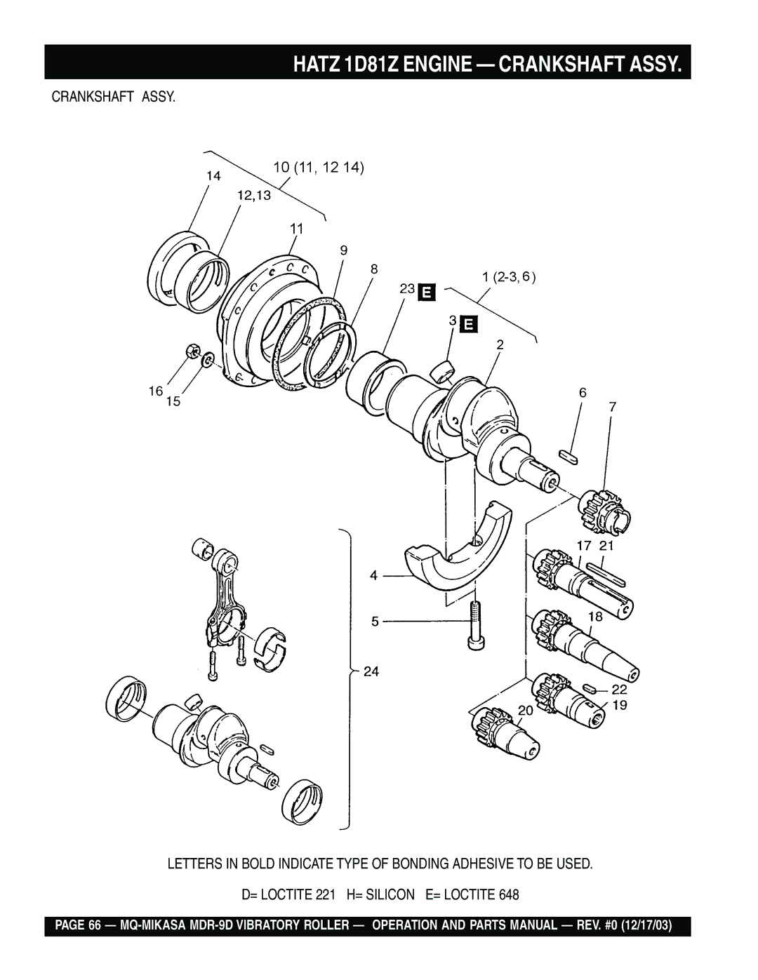 Multiquip MDR-9D manual Hatz 1D81Z Engine Crankshaft Assy 