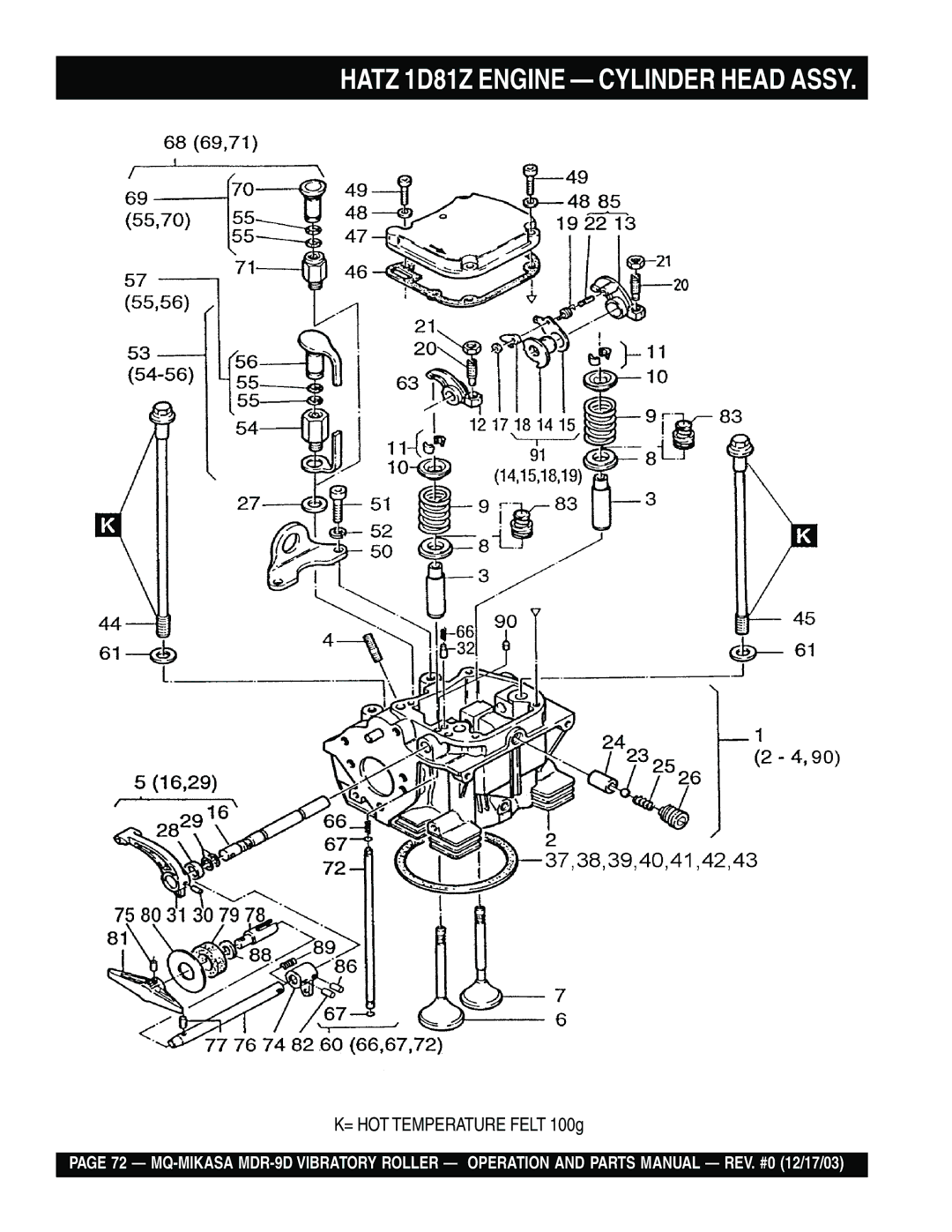 Multiquip MDR-9D manual Hatz 1D81Z Engine Cylinder Head Assy 