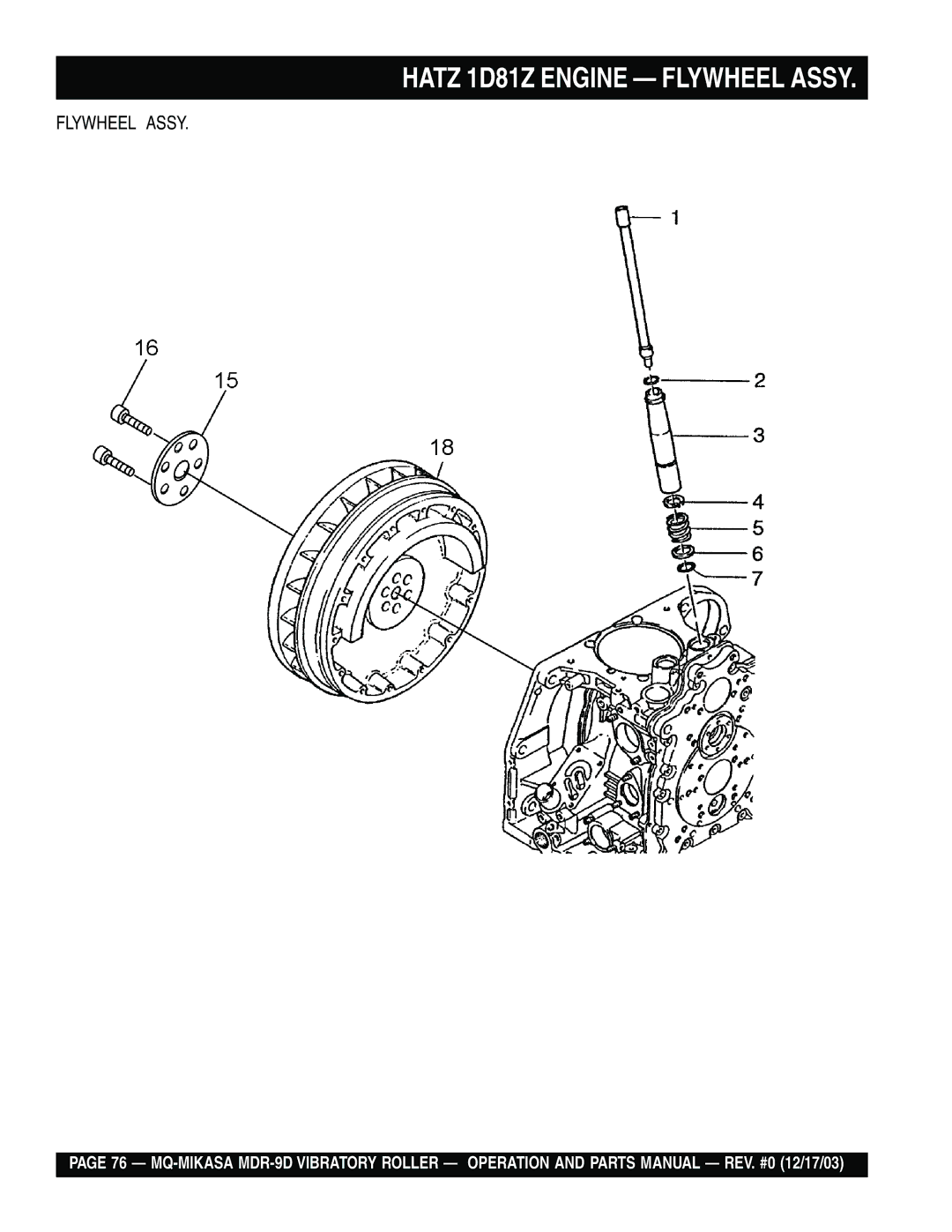 Multiquip MDR-9D manual Hatz 1D81Z Engine Flywheel Assy 