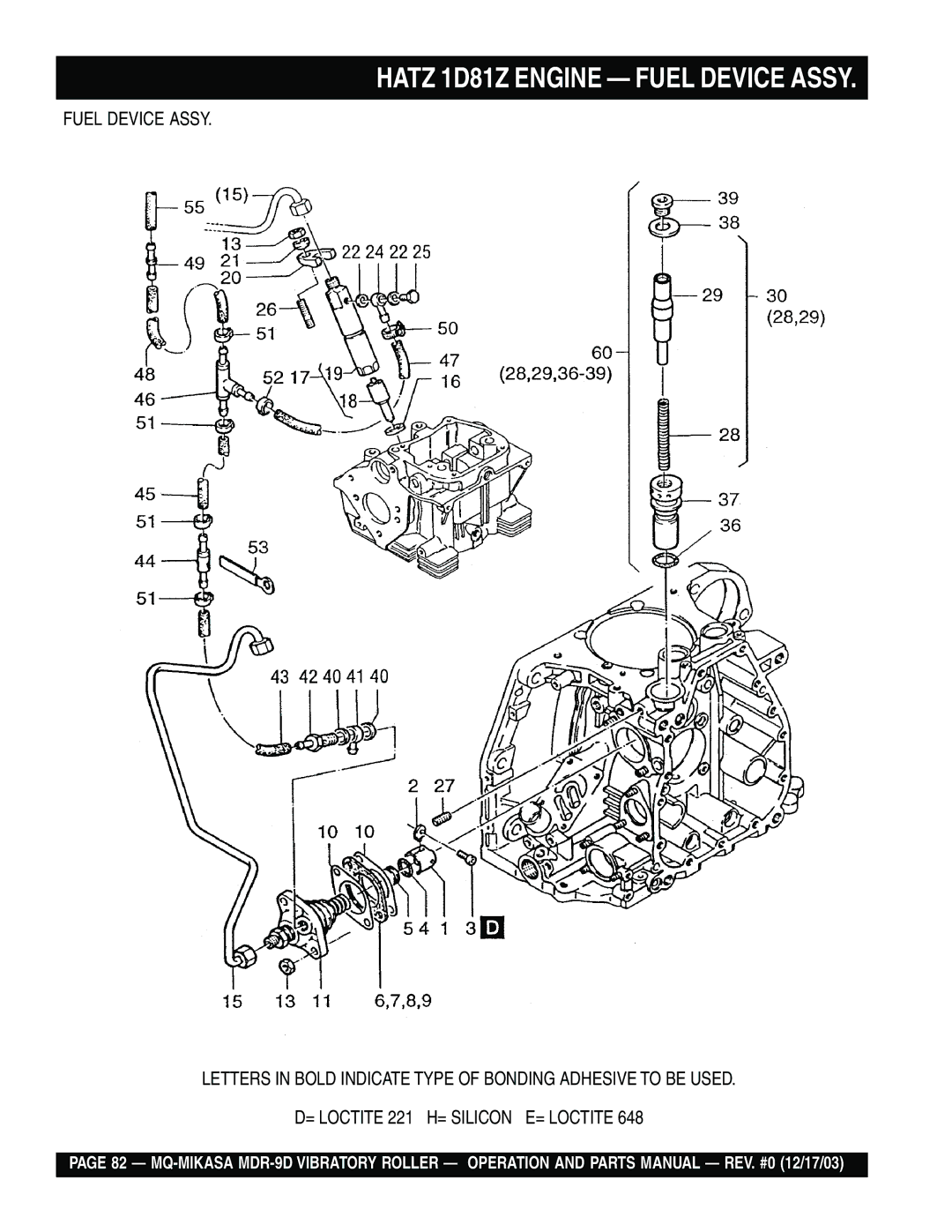 Multiquip MDR-9D manual Hatz 1D81Z Engine Fuel Device Assy 