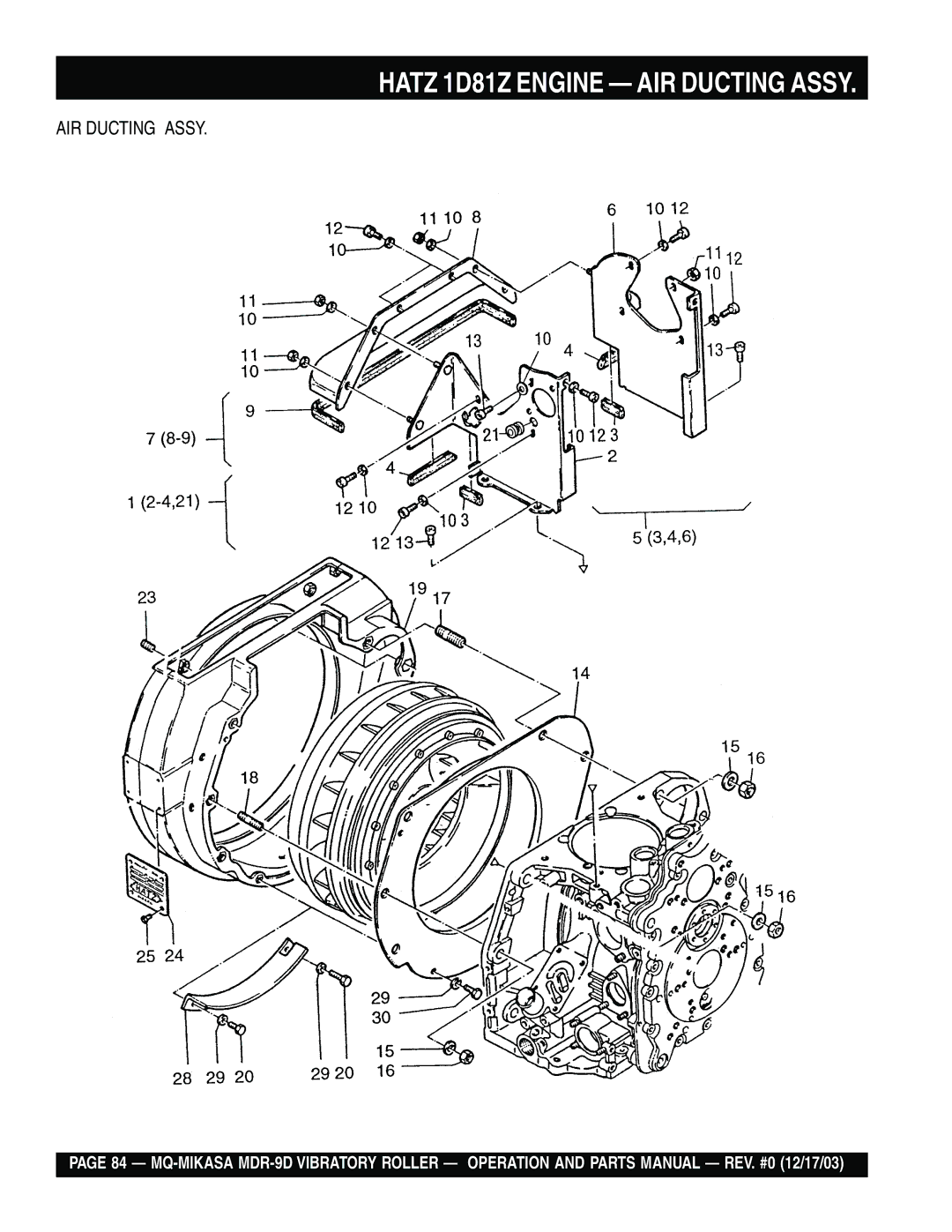 Multiquip MDR-9D manual Hatz 1D81Z Engine AIR Ducting Assy 