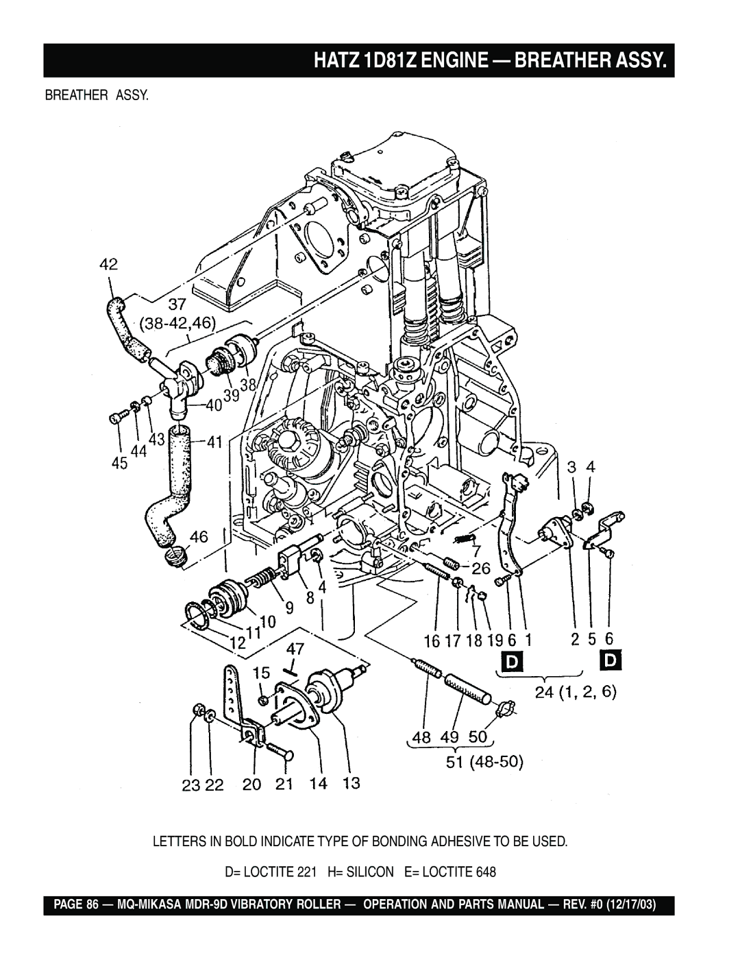 Multiquip MDR-9D manual Hatz 1D81Z Engine Breather Assy 