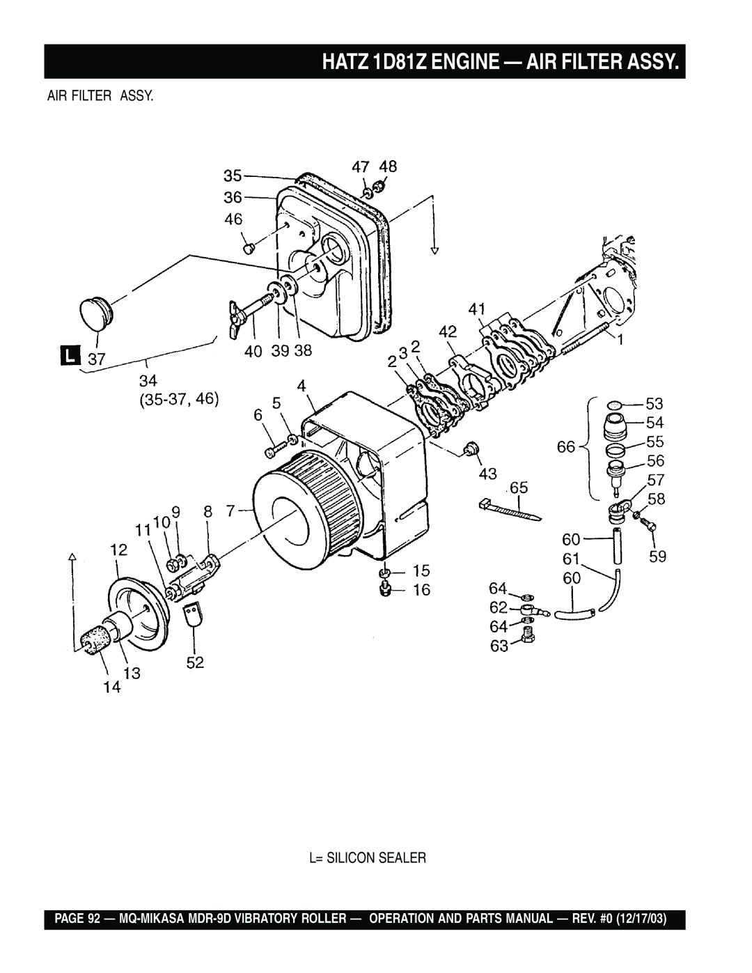 Multiquip MDR-9D manual Hatz 1D81Z Engine AIR Filter Assy 