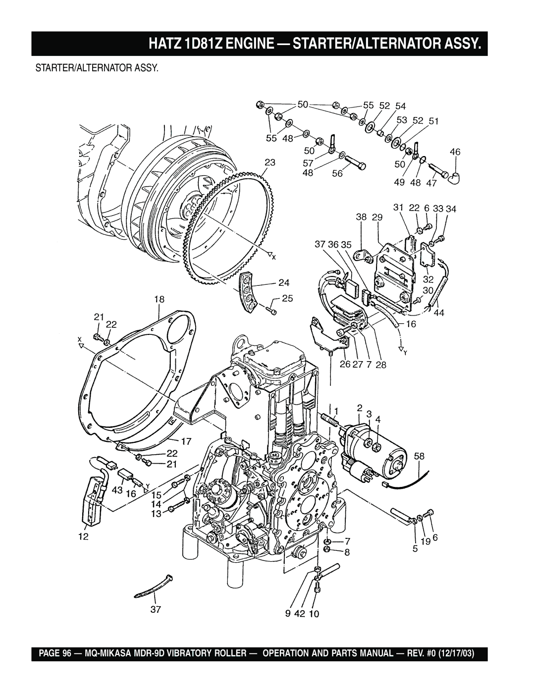 Multiquip MDR-9D manual Hatz 1D81Z Engine STARTER/ALTERNATOR Assy 