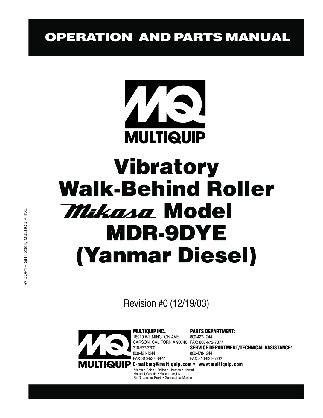 Multiquip MDR-9DYE manual 