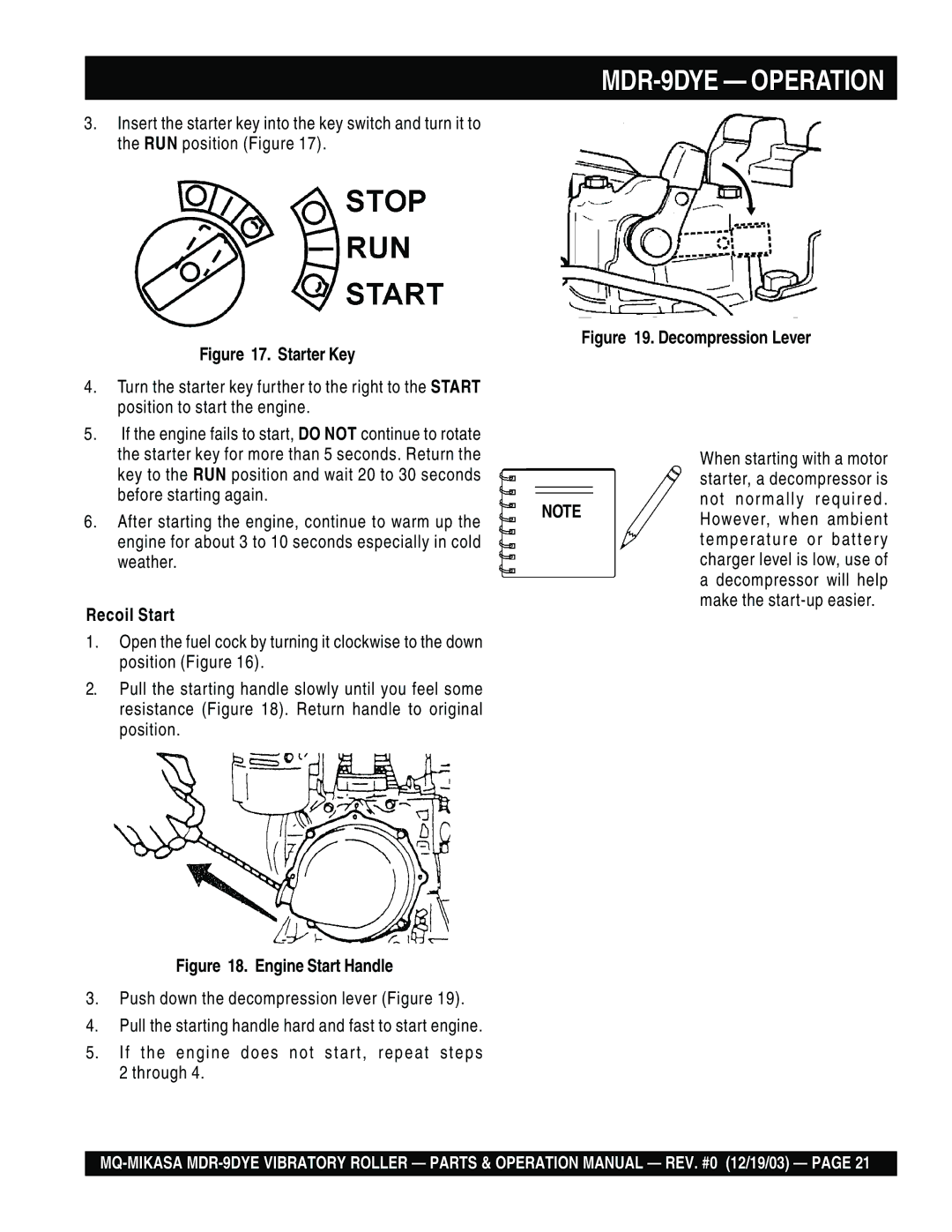 Multiquip manual MDR-9DYE Operation 