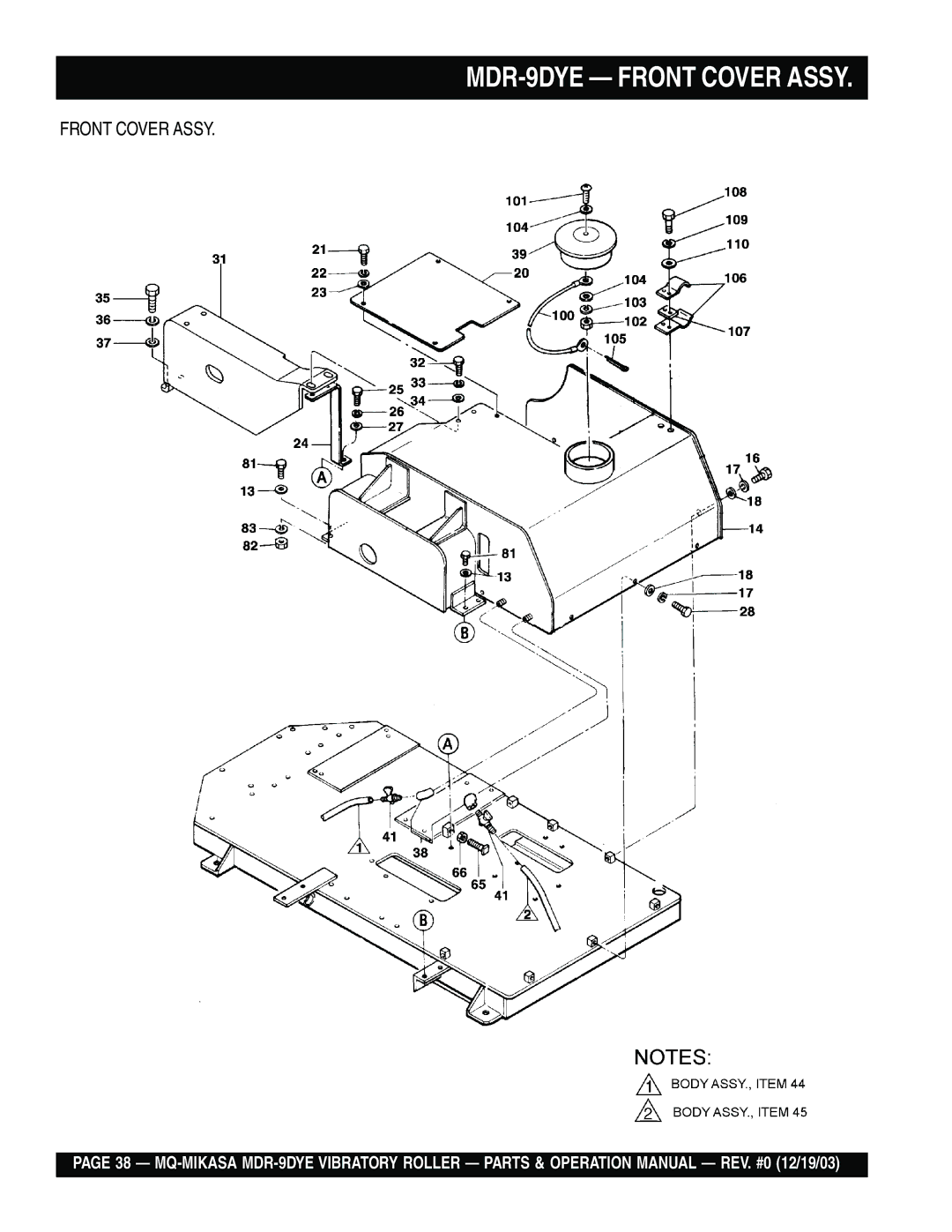 Multiquip manual MDR-9DYE Front Cover Assy 