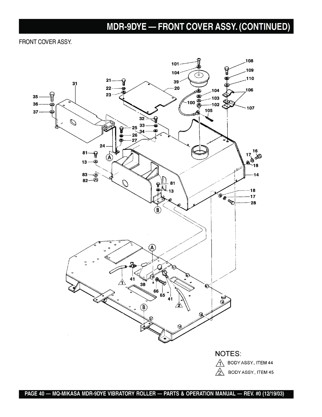 Multiquip manual MDR-9DYE Front Cover Assy 