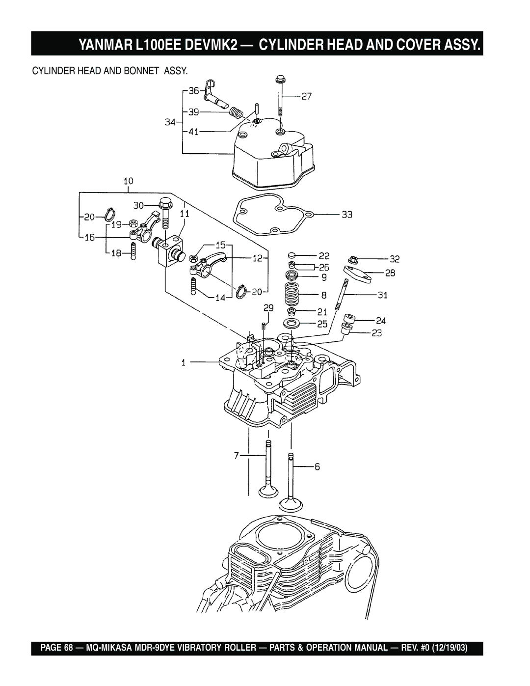 Multiquip MDR-9DYE manual Yanmar L100EE DEVMK2 Cylinder Head and Cover Assy 