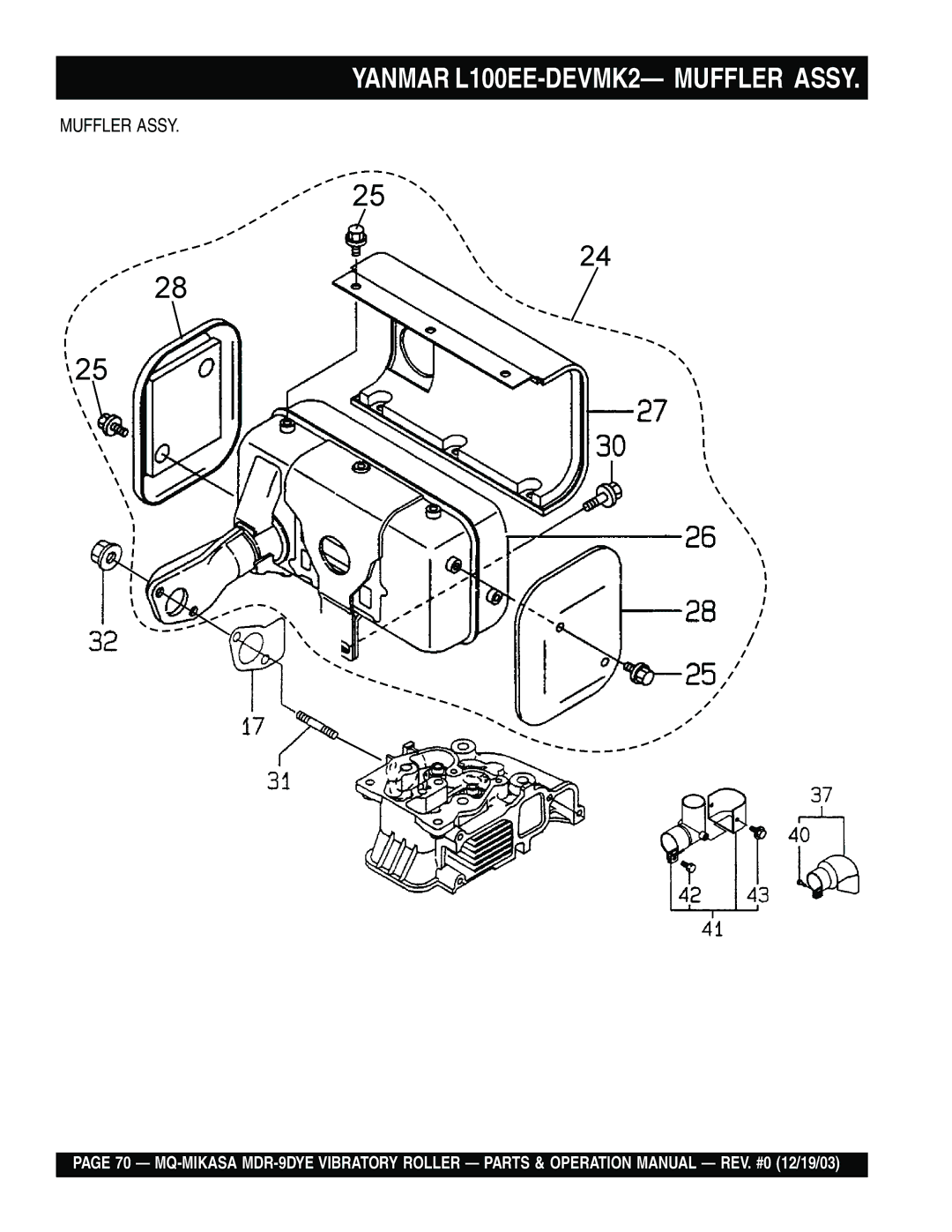 Multiquip MDR-9DYE manual Yanmar L100EE-DEVMK2- Muffler Assy 