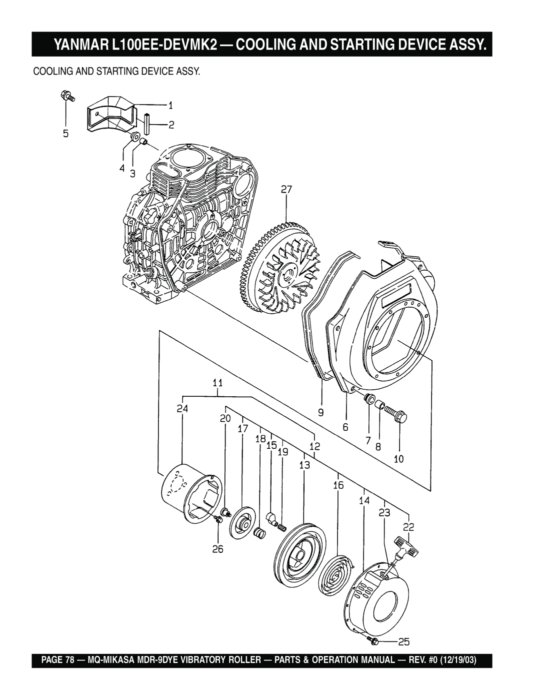 Multiquip MDR-9DYE manual Yanmar L100EE-DEVMK2 Cooling and Starting Device Assy 