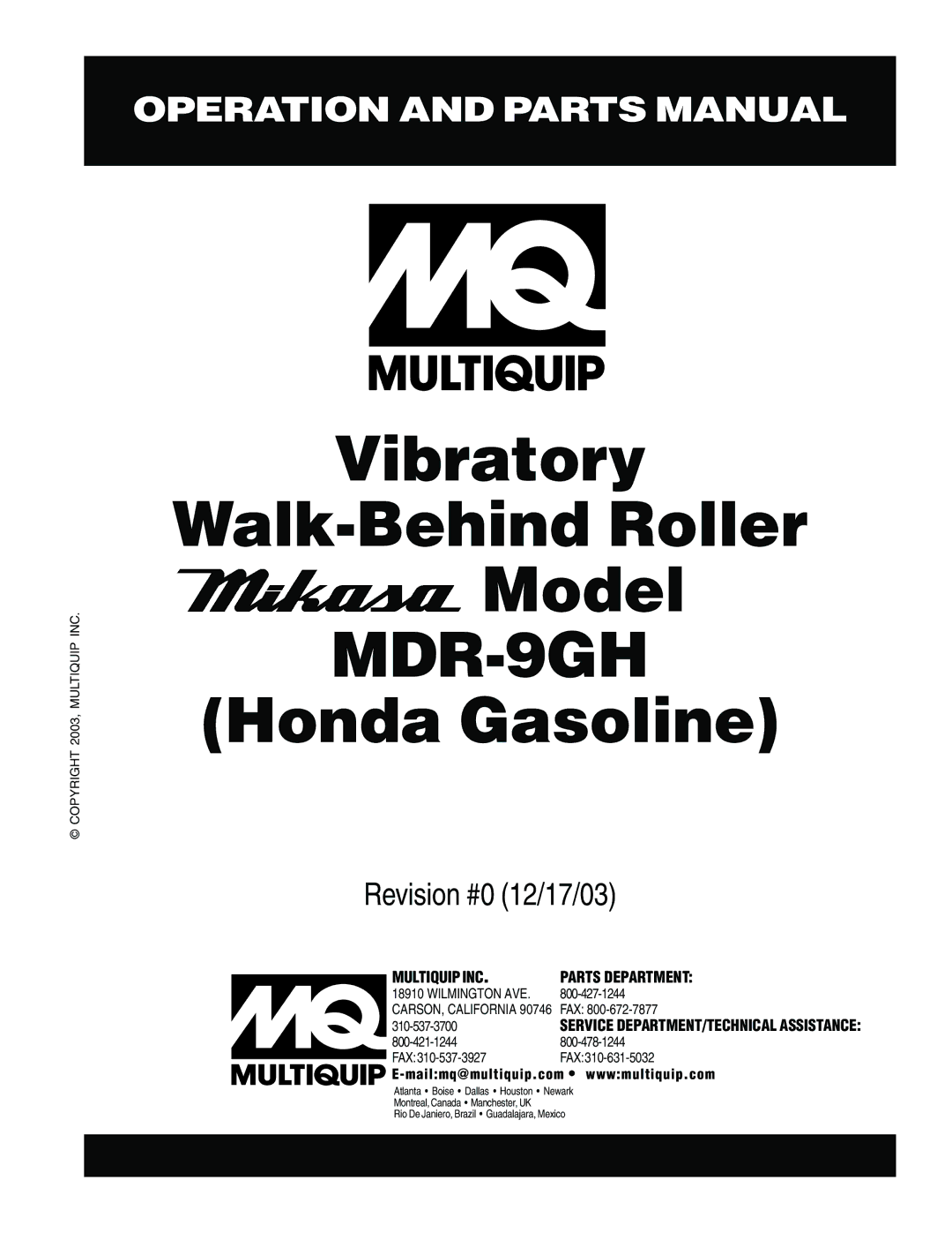 Multiquip MDR-9GH manual 