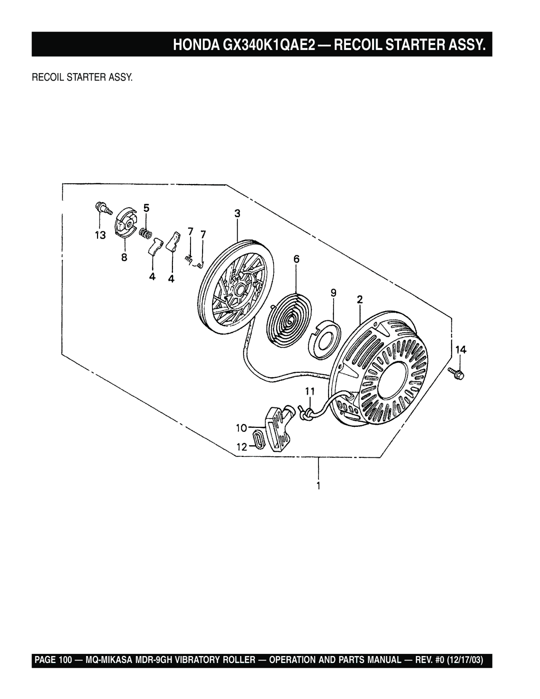 Multiquip MDR-9GH manual Honda GX340K1QAE2 Recoil Starter Assy 