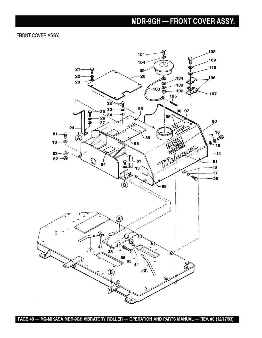 Multiquip manual MDR-9GH Front Cover Assy 