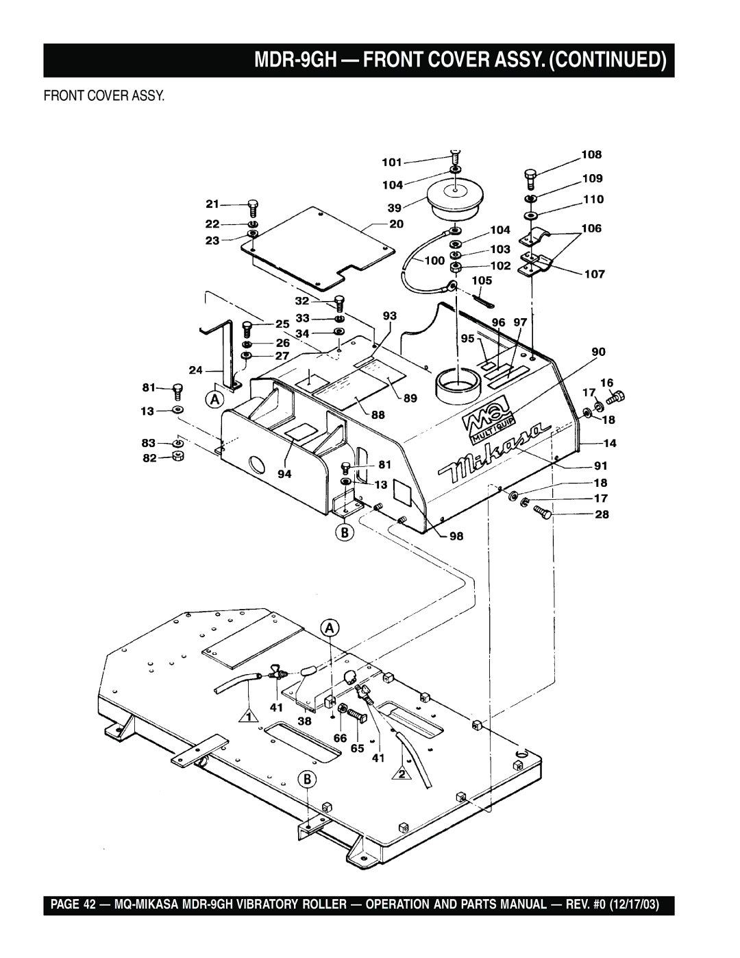 Multiquip manual MDR-9GH Front Cover Assy 