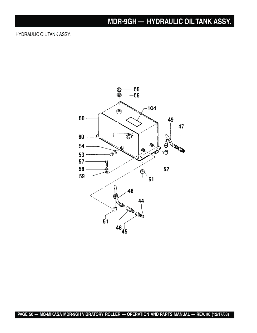 Multiquip manual MDR-9GH Hydraulic Oiltank Assy, Hydraulic OIL Tank Assy 