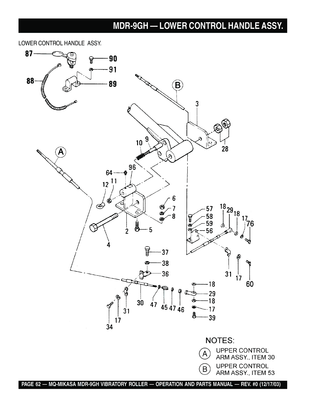 Multiquip manual MDR-9GH Lower Control Handle Assy 