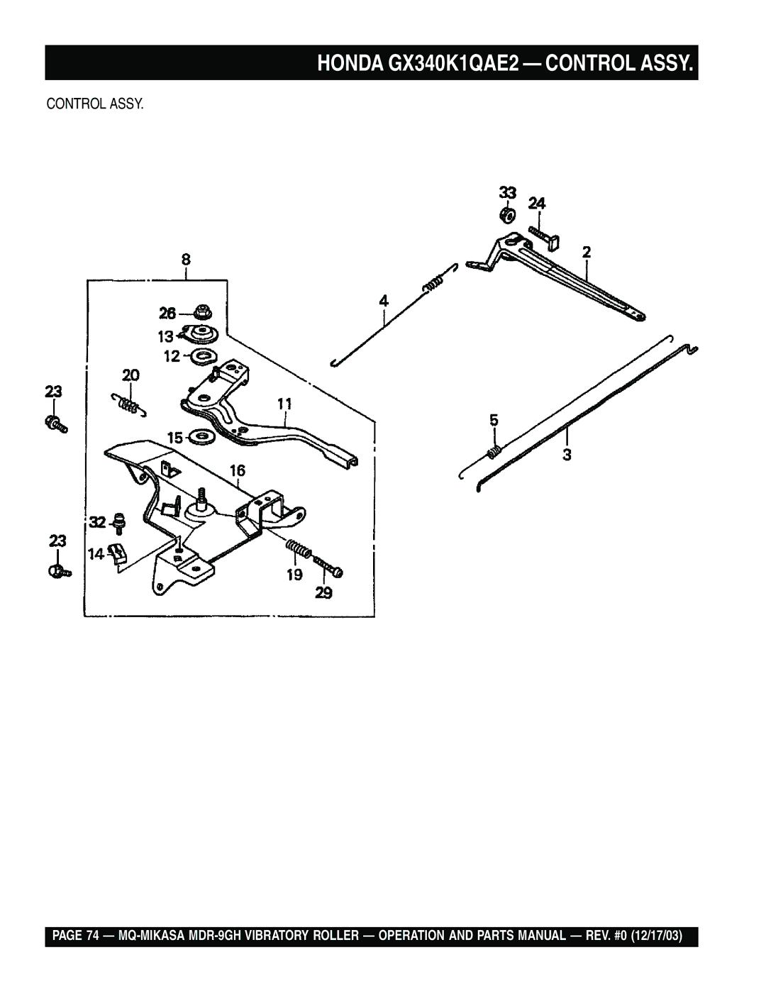 Multiquip MDR-9GH manual Honda GX340K1QAE2 Control Assy 