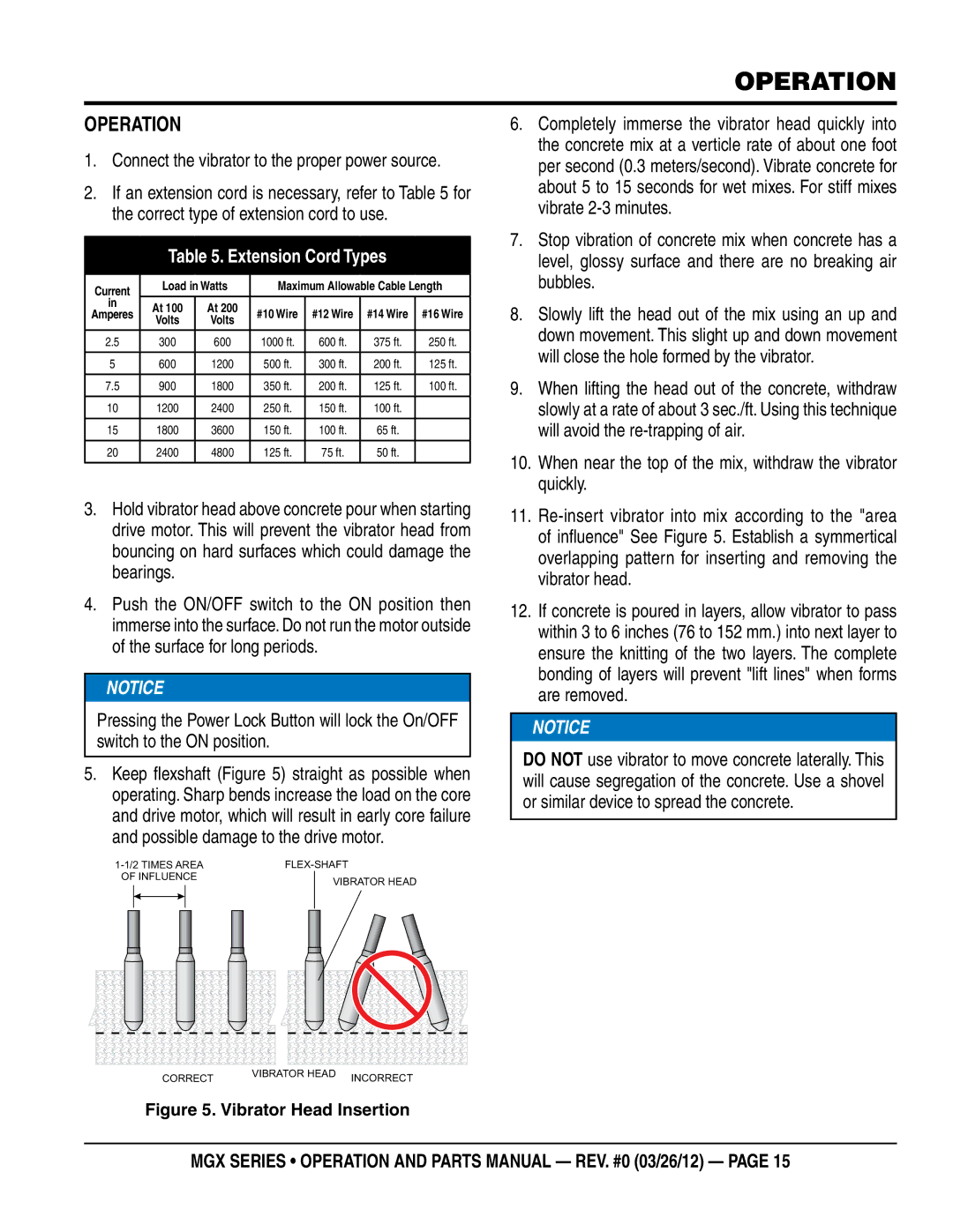 Multiquip MGX manual Operation, Connect the vibrator to the proper power source 