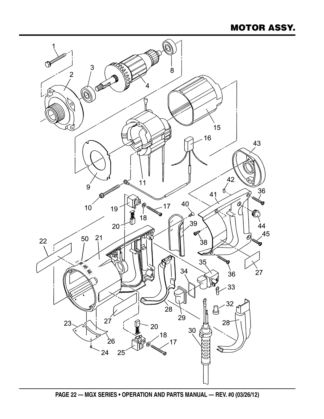 Multiquip MGX manual Motor assy 