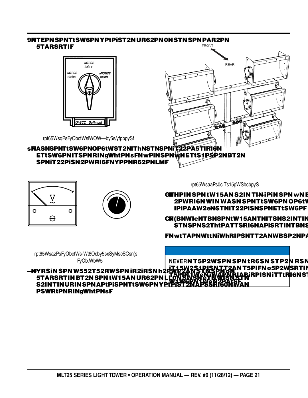 Multiquip MLT25 operation manual Move the Voltage Selector to the desired position, Voltage Selector Positions 