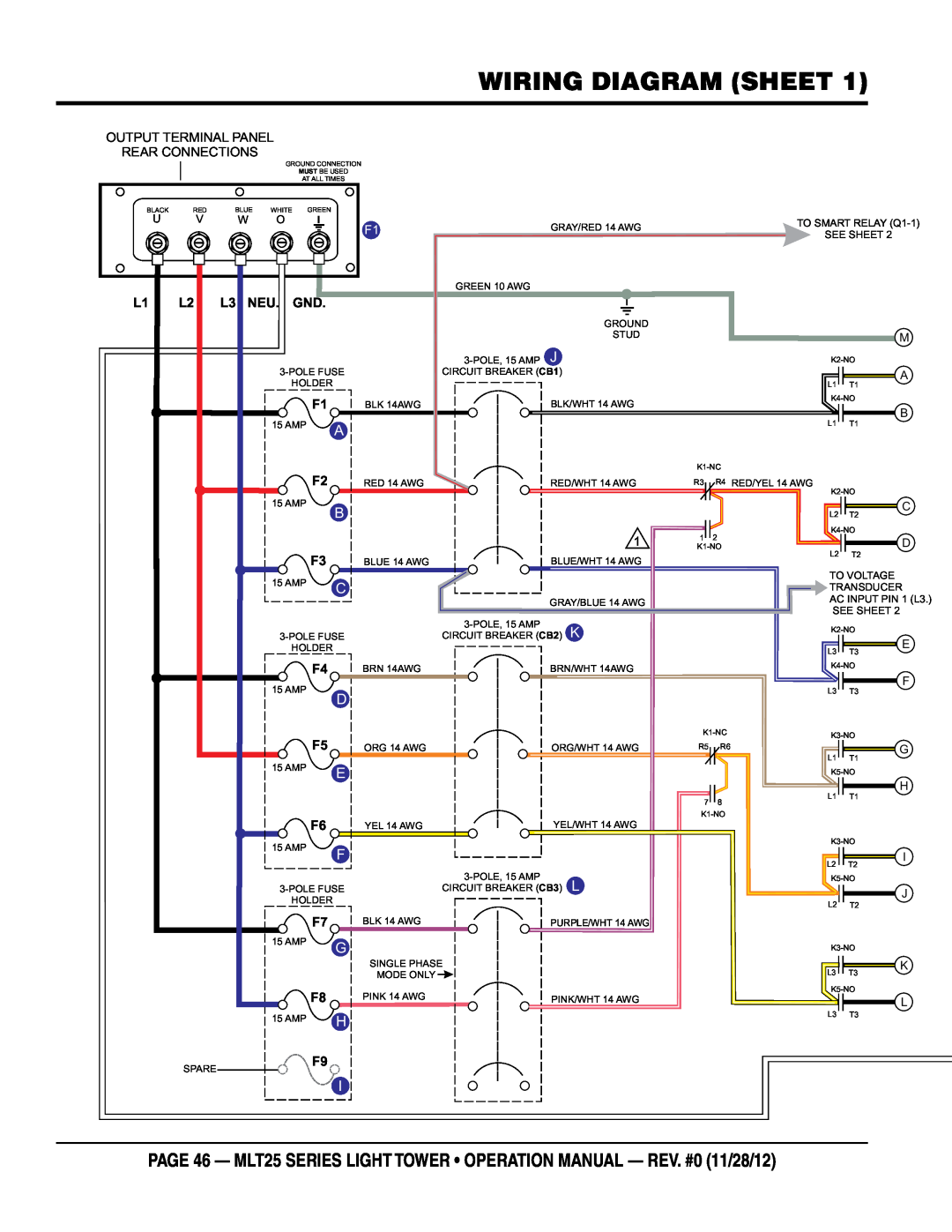 Multiquip MLT25 operation manual wiring diagram sheet 