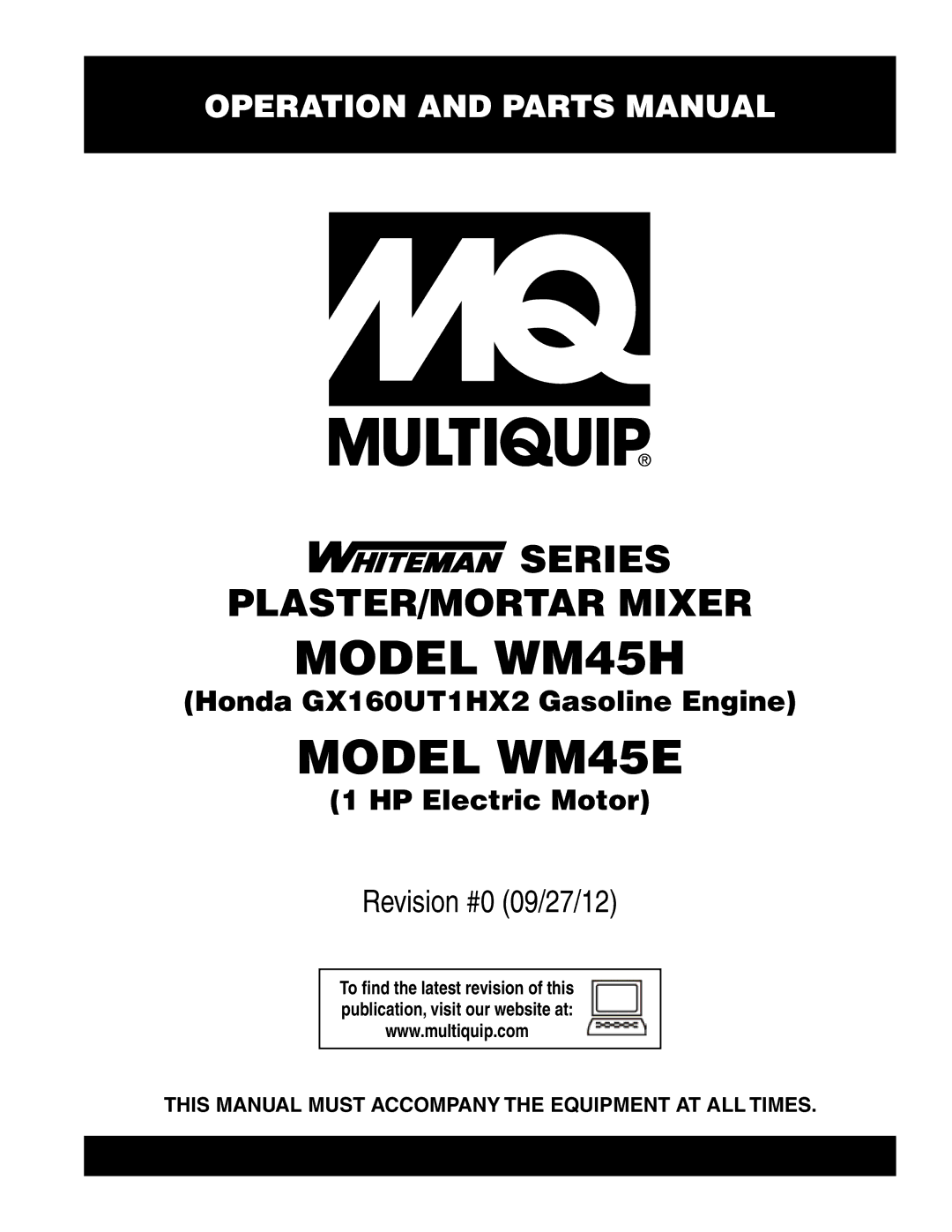 Multiquip Model WM45H manual Model wm45H 