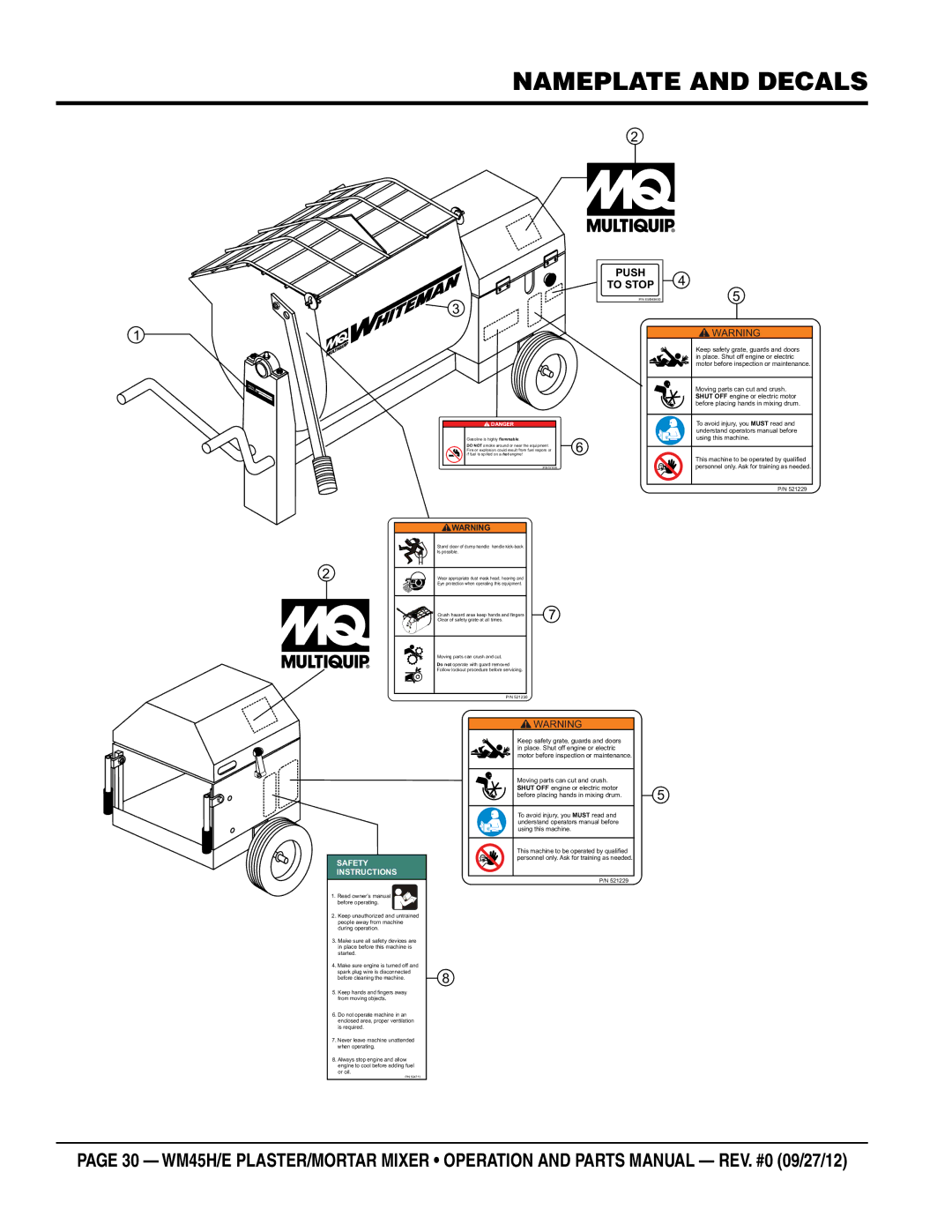 Multiquip Model WM45H manual Nameplate and Decals 