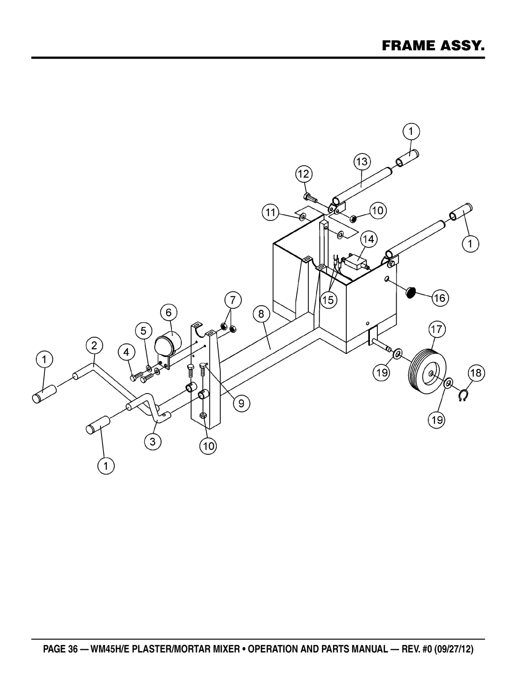 Multiquip Model WM45H manual Frame Assy 