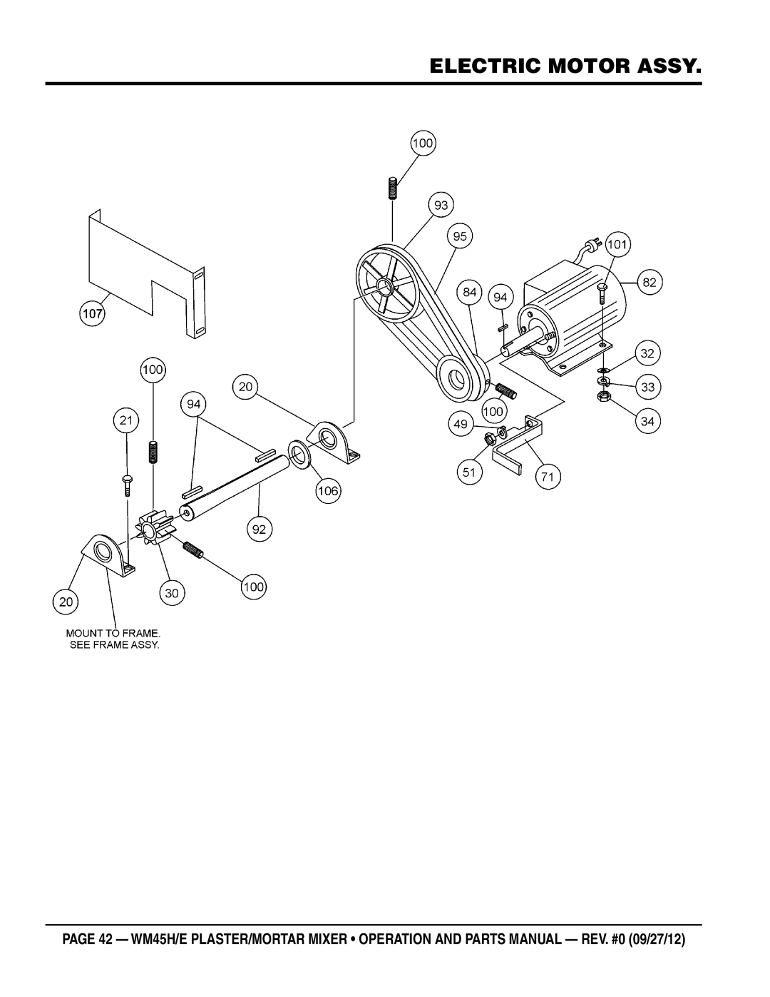 Multiquip Model WM45H manual Electric motor Assy 