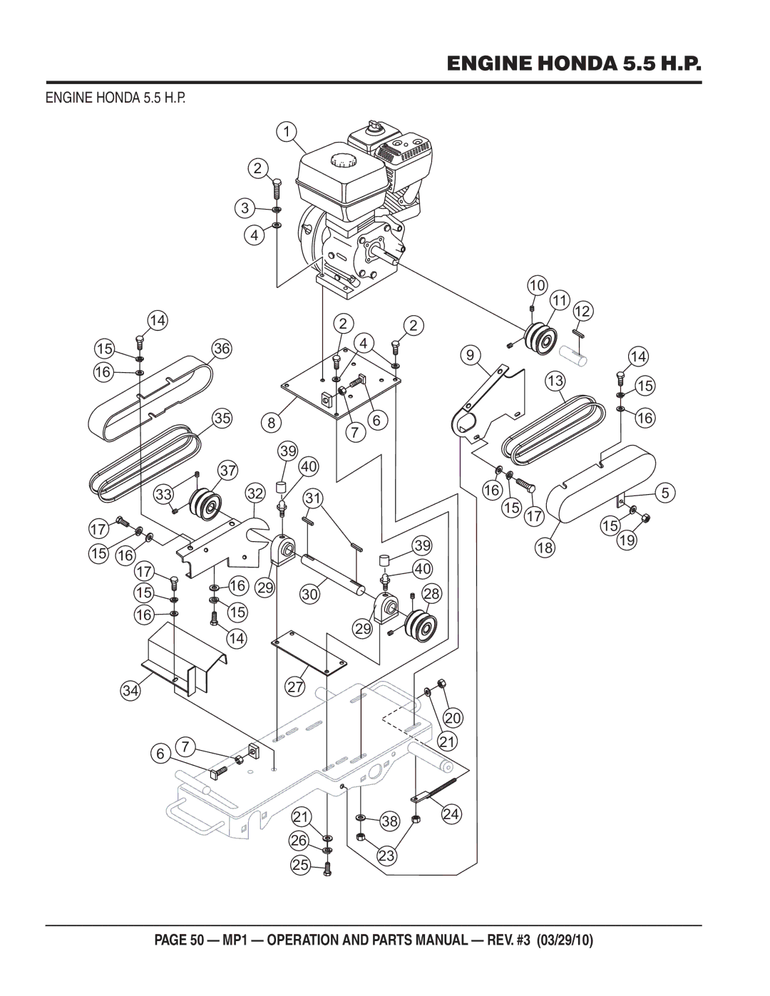 Multiquip MP1415E, MP1420E, MP1455H manual Engine Honda 5.5 H.P 