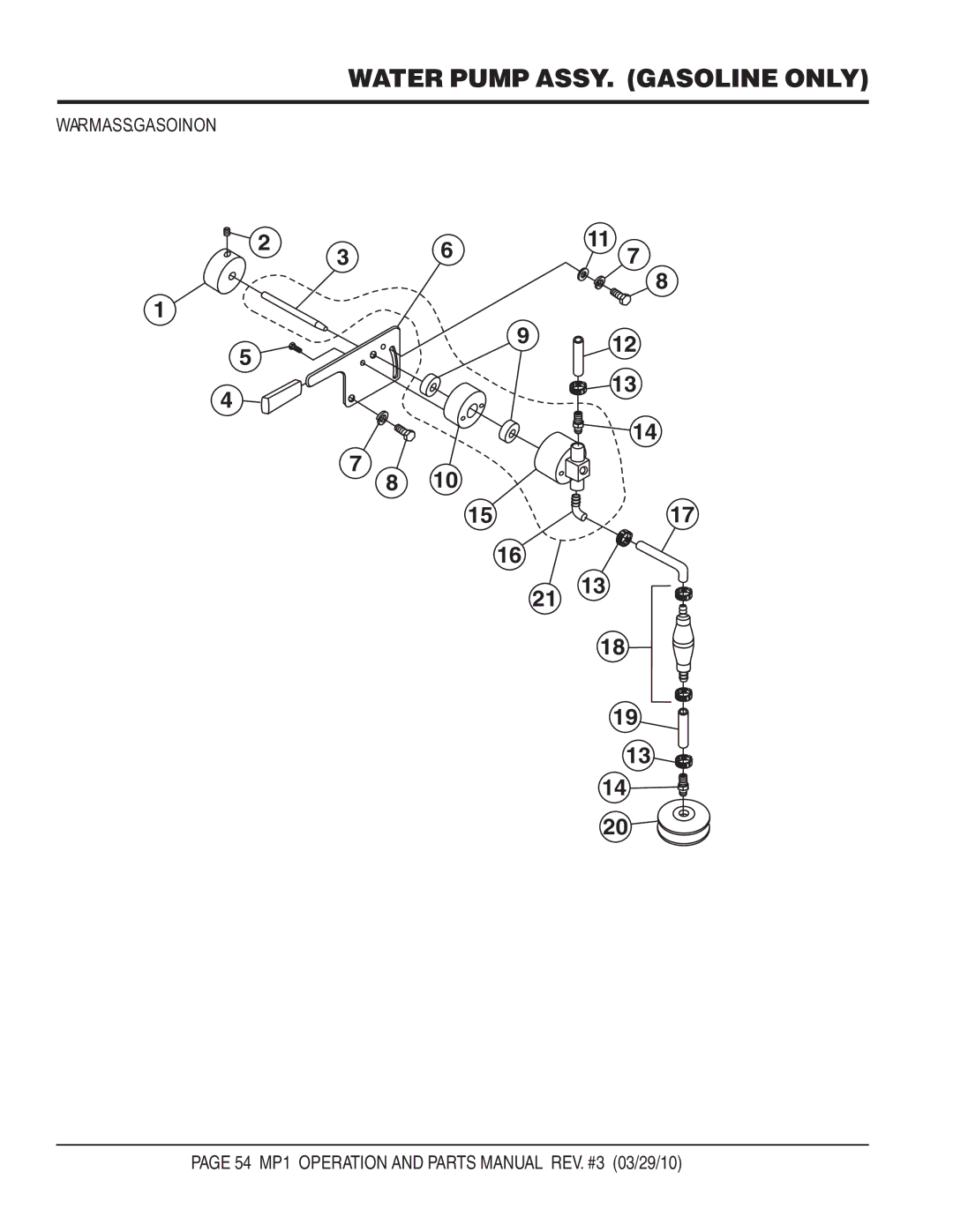 Multiquip MP1420E, MP1455H, MP1415E manual Water Pump ASSY. Gasoline only 