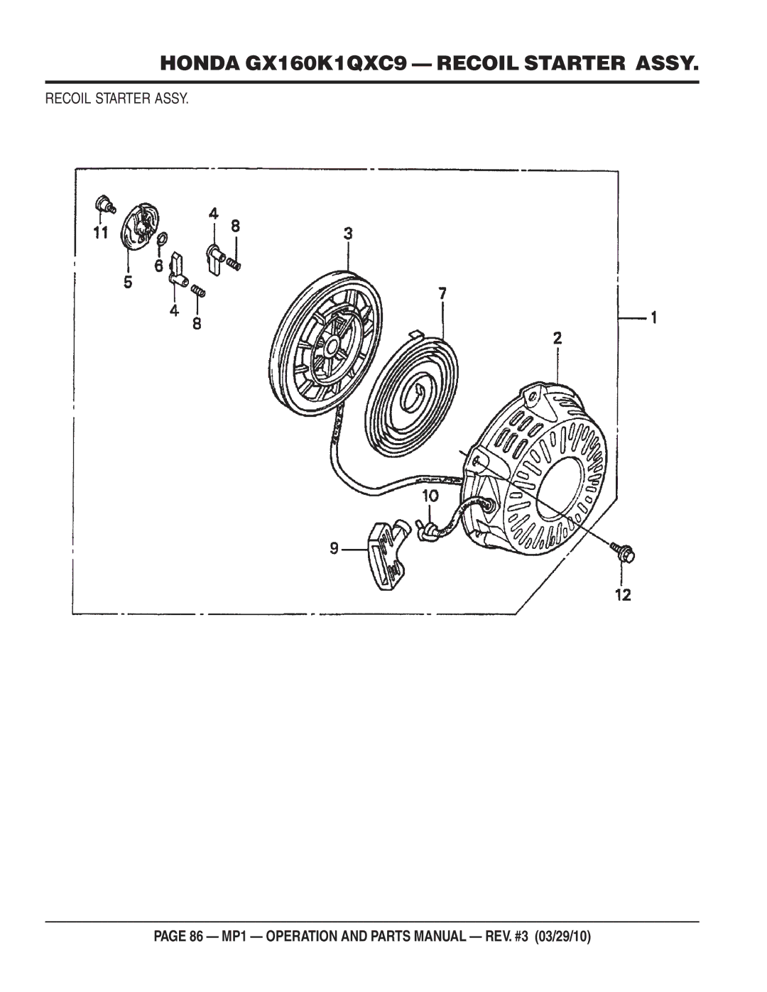 Multiquip MP1415E, MP1420E, MP1455H manual Honda GX160K1QXC9 Recoil Starter Assy 