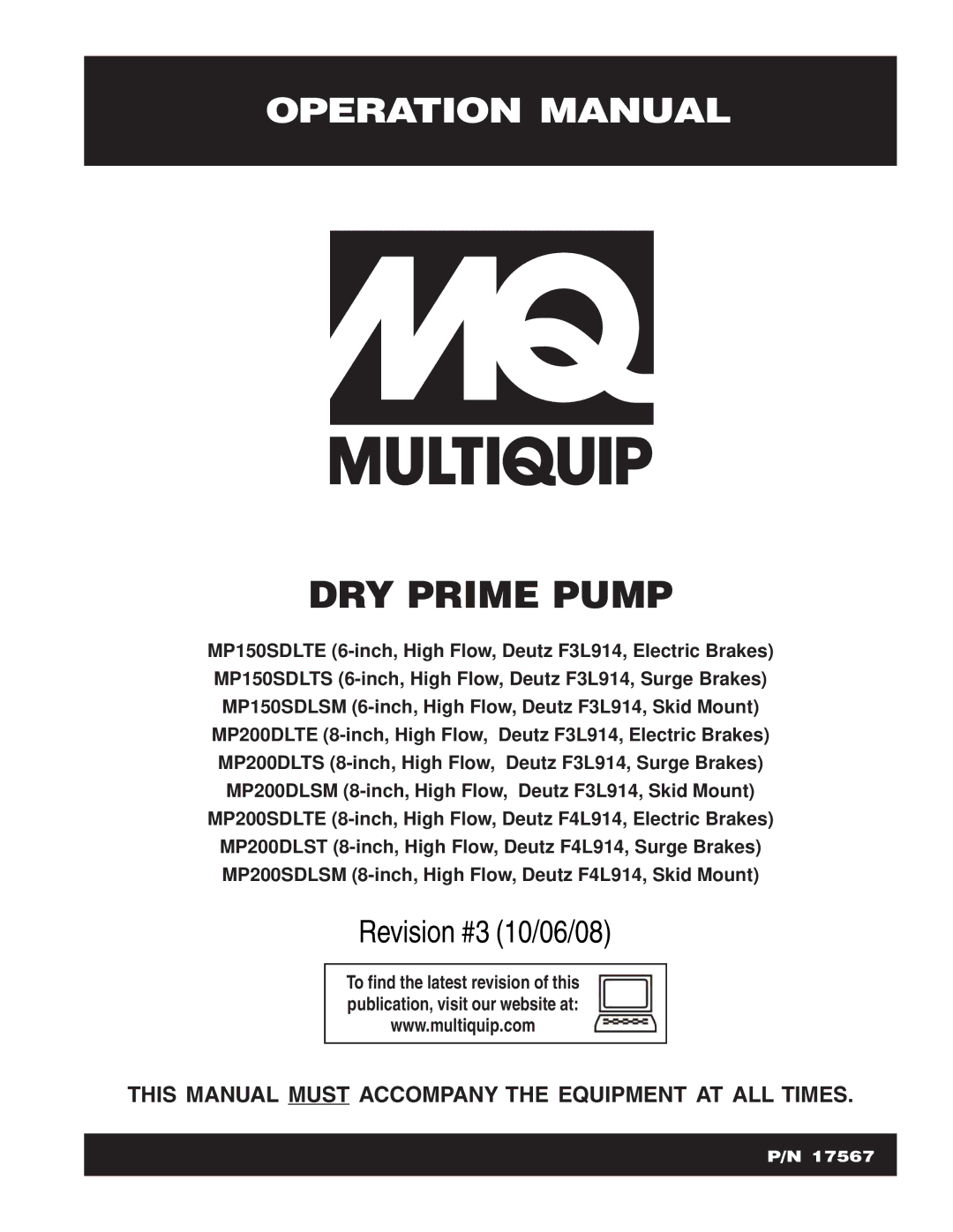 Multiquip MP150SDLTS, MP200DLTE, MP150SDLTE, MP200SDLSM, MP200DLSM, MP200DLTS, MP150SDLSM operation manual DRY Prime Pump 