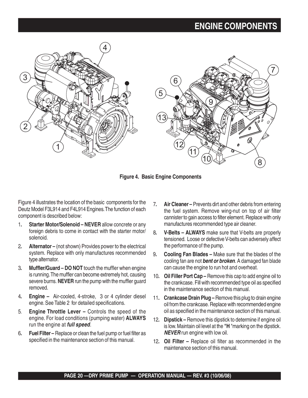 Multiquip MP150SDLTE Engine Components, Solenoid, Type alternator, Removed, Engine. See for detailed specifications 