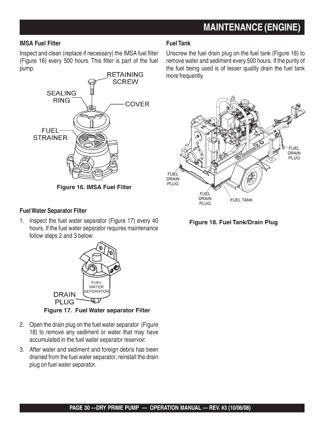 Multiquip MP200SDLSM, MP200DLTE, MP150SDLTS, MP150SDLTE, MP200DLSM Imsa Fuel Filter, Fuel Water Separator Filter, Fuel Tank 