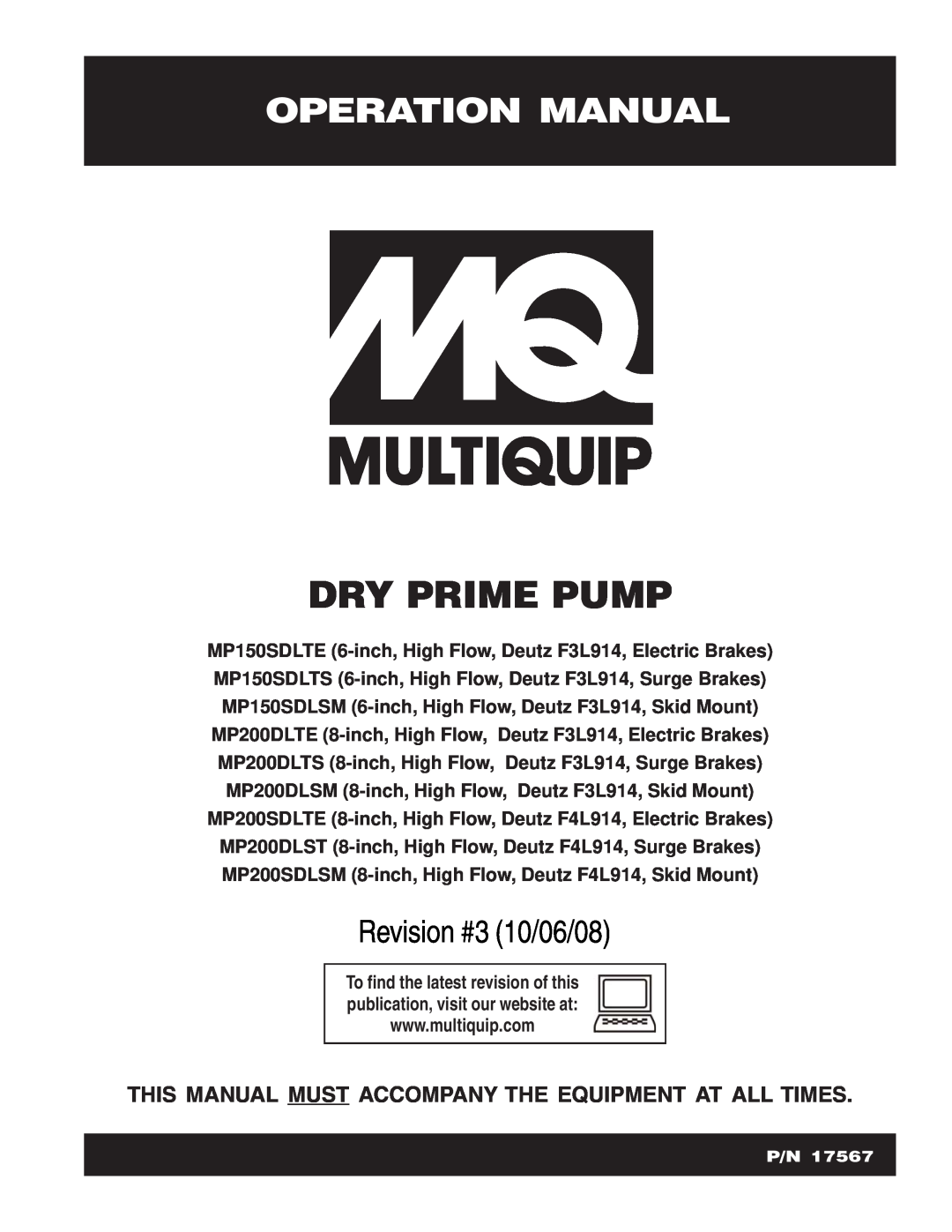 Multiquip MP150SDLTS, MP200DLTE, MP150SDLTE, MP200SDLSM, MP200DLSM operation manual Dry Prime Pump, Revision #3 10/06/08 