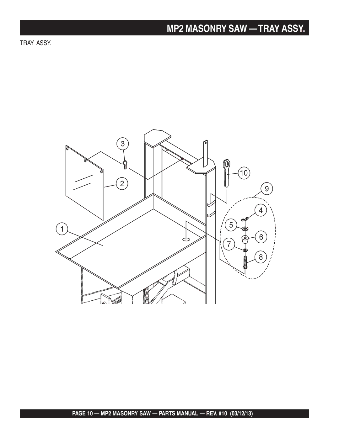 Multiquip MP2050E3, MP2050E1, MP2090HP manual Tray Assy 