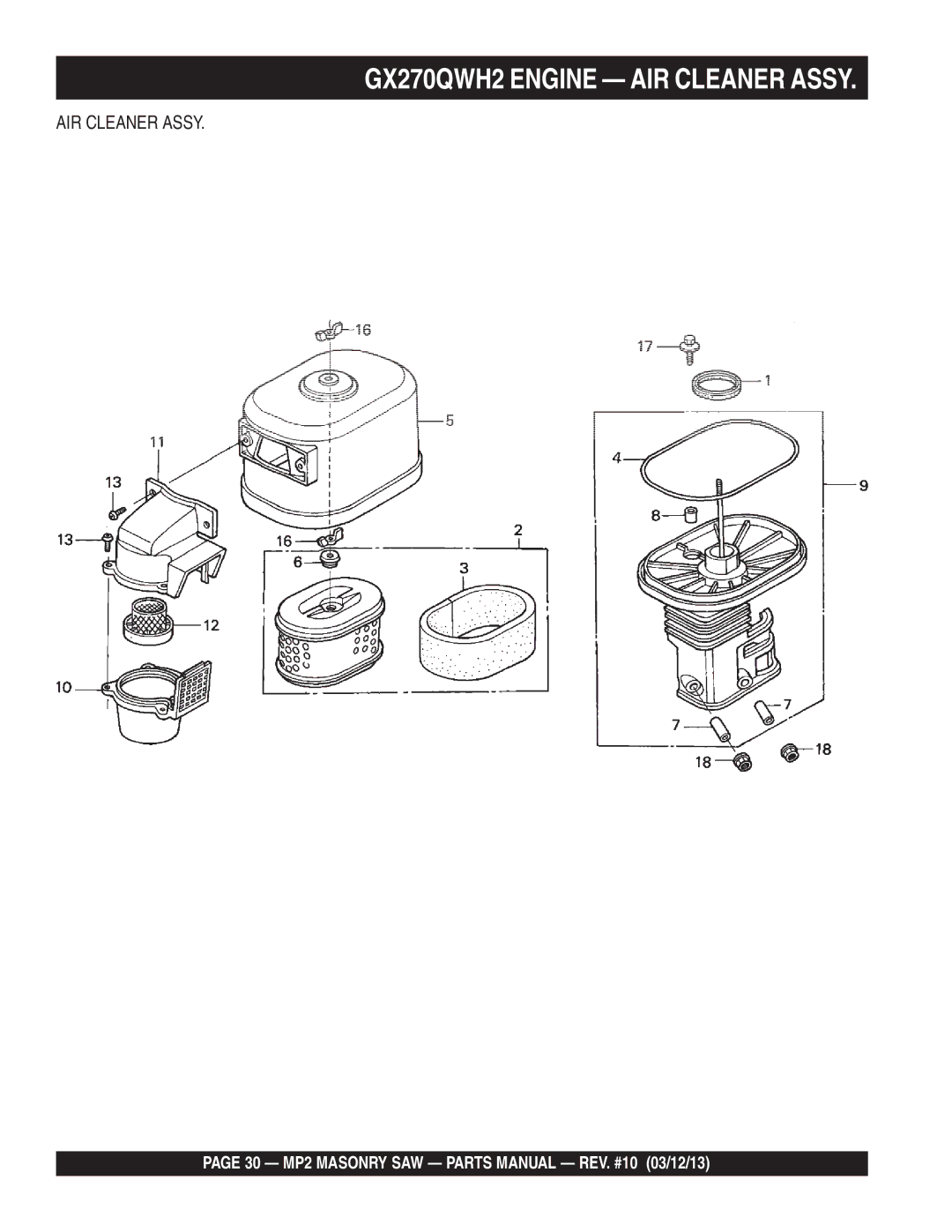 Multiquip MP2050E1, MP2050E3, MP2090HP manual AIR Cleaner Assy 