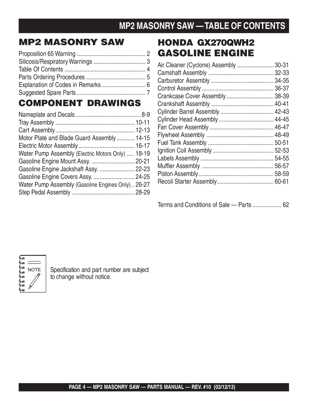 Multiquip MP2050E3, MP2050E1, MP2090HP manual Gasoline Engine 