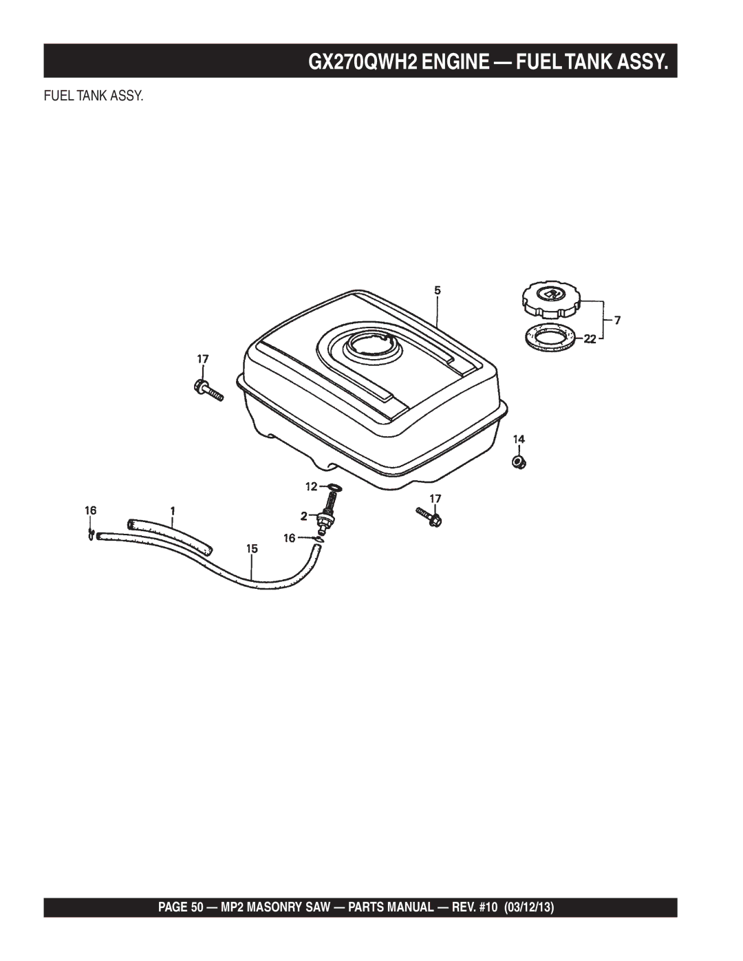 Multiquip MP2090HP, MP2050E1, MP2050E3 manual Fuel Tank Assy 