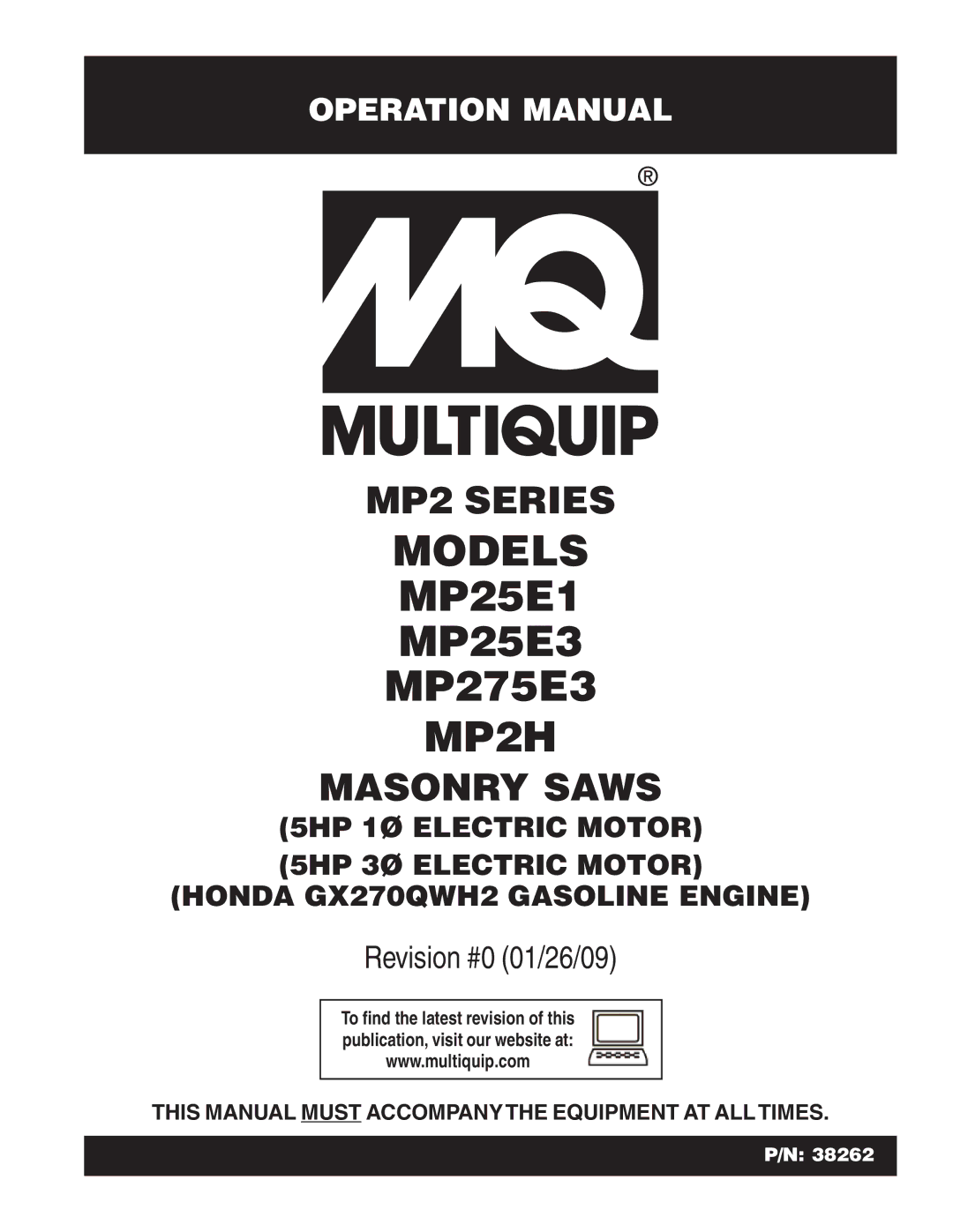 Multiquip MP25E3, MP275E3, MP25E1, MP24 operation manual Models 